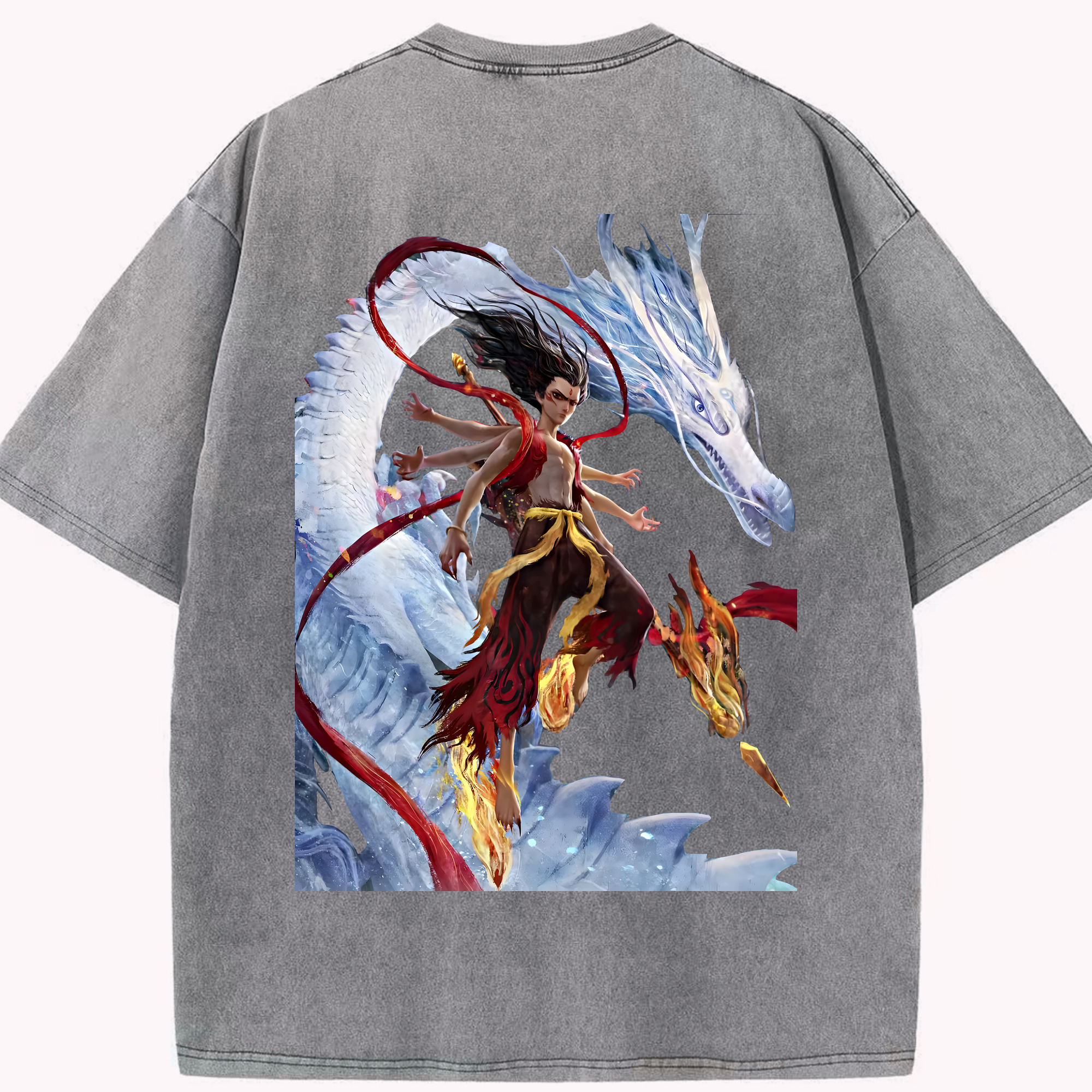 （画像用） Ne Zha 2 ナタ 魔童の大暴れ 綿100% ヴィンテージ風 半袖Tシャツ（背面プリント）