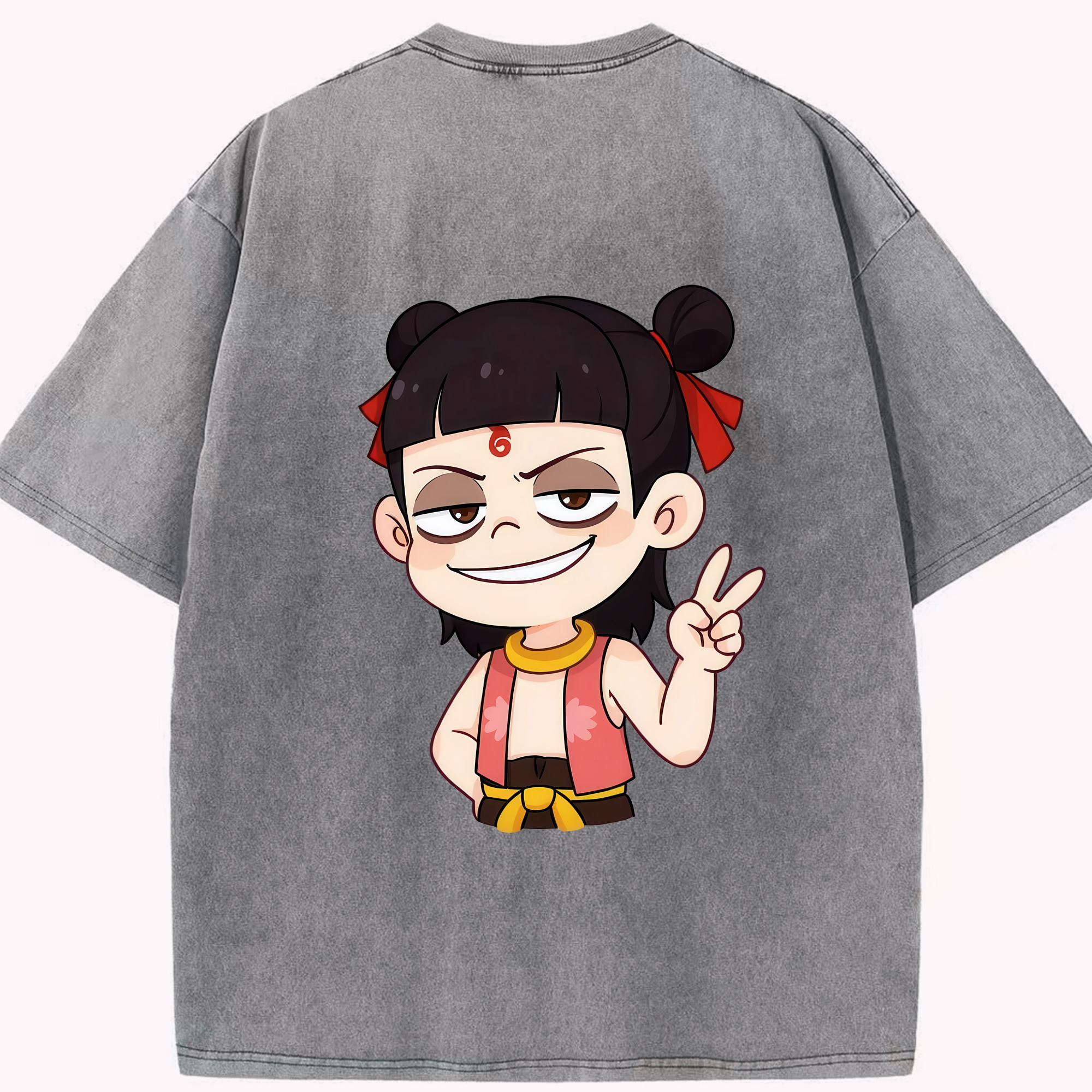（画像用） Ne Zha 2 ナタ 魔童の大暴れ 綿100% ヴィンテージ風 半袖Tシャツ（背面プリント）