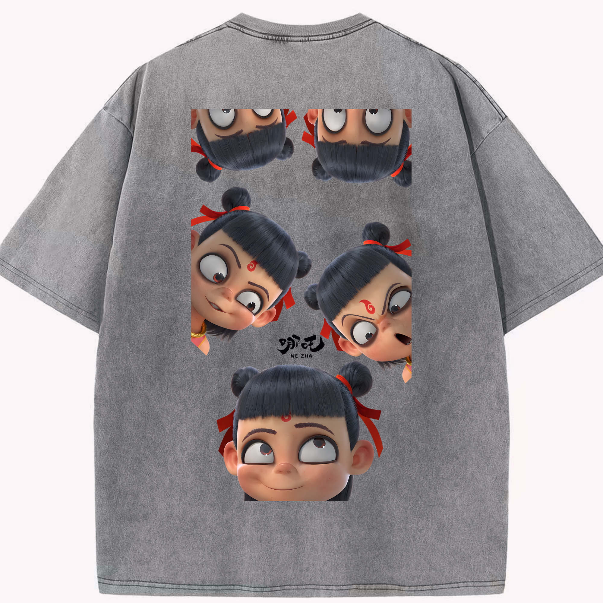（画像用） Ne Zha 2 ナタ 魔童の大暴れ 綿100% ヴィンテージ風 半袖Tシャツ（背面プリント）