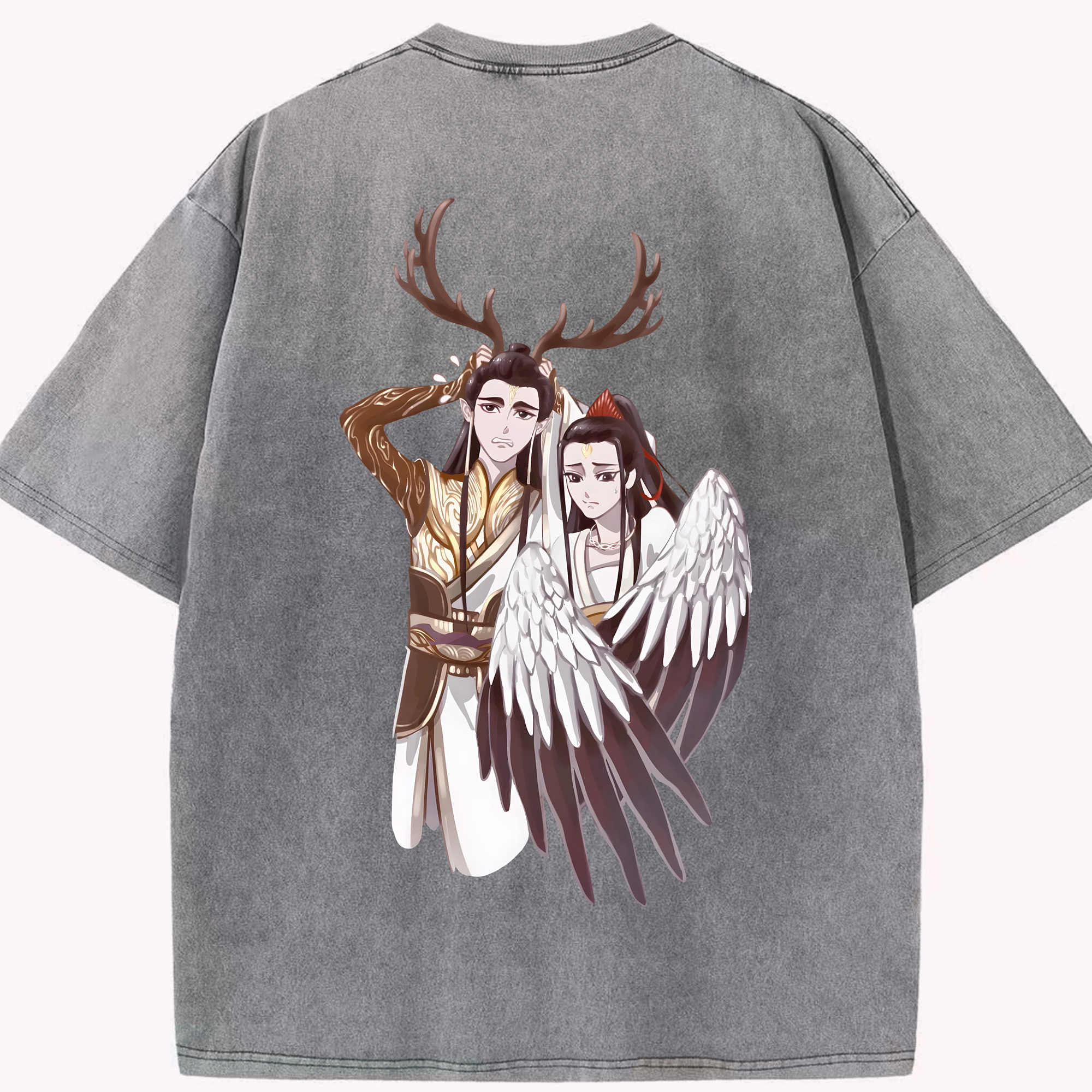 （画像用） Ne Zha 2 ナタ 魔童の大暴れ 綿100% ヴィンテージ風 半袖Tシャツ（背面プリント）