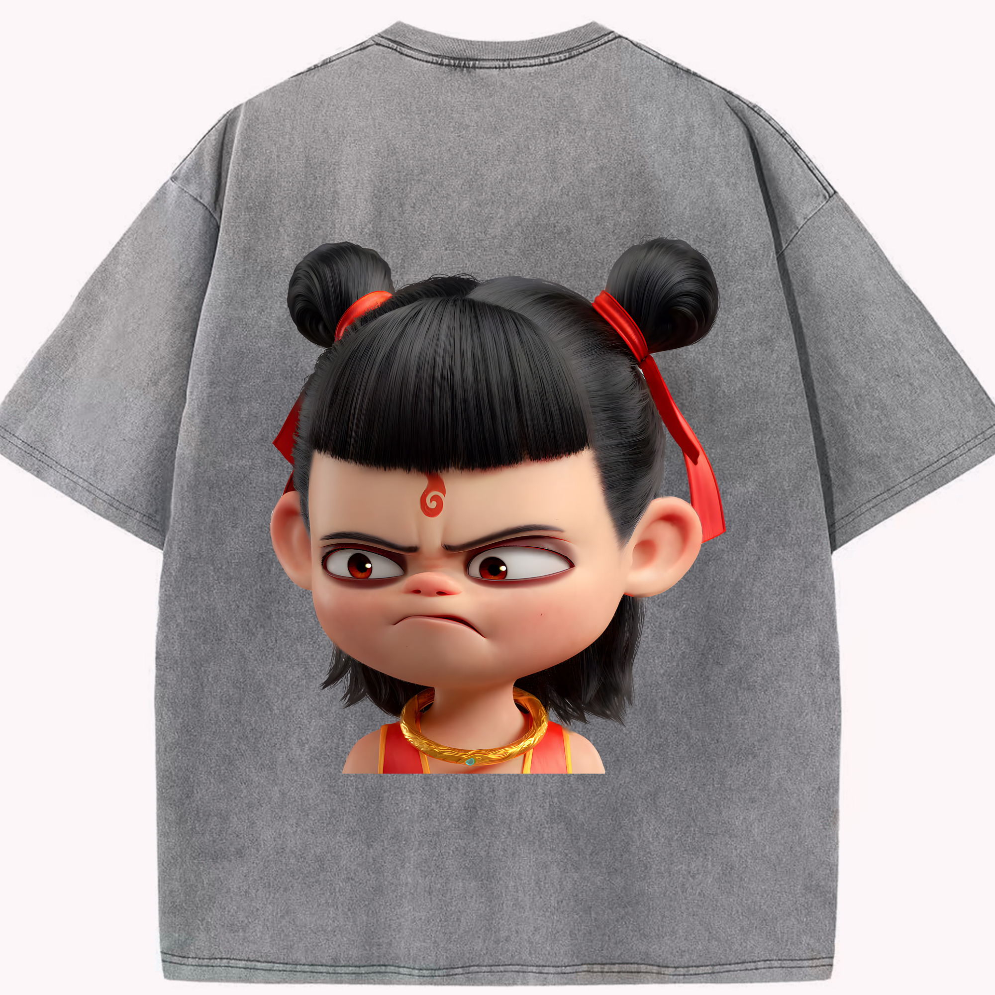 （画像用） Ne Zha 2 ナタ 魔童の大暴れ 綿100% ヴィンテージ風 半袖Tシャツ（背面プリント）