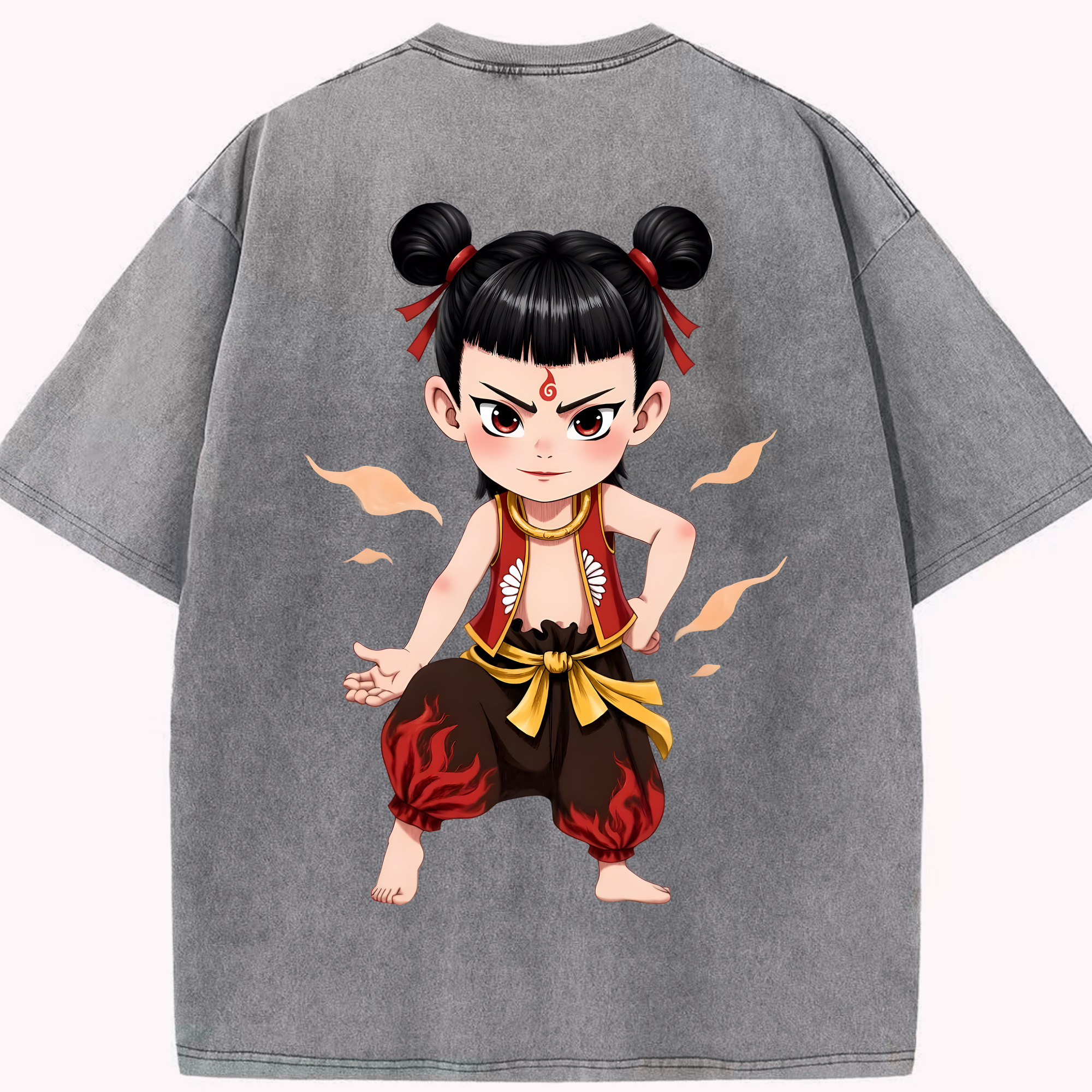 （画像用） Ne Zha 2 ナタ 魔童の大暴れ 綿100% ヴィンテージ風 半袖Tシャツ（背面プリント）