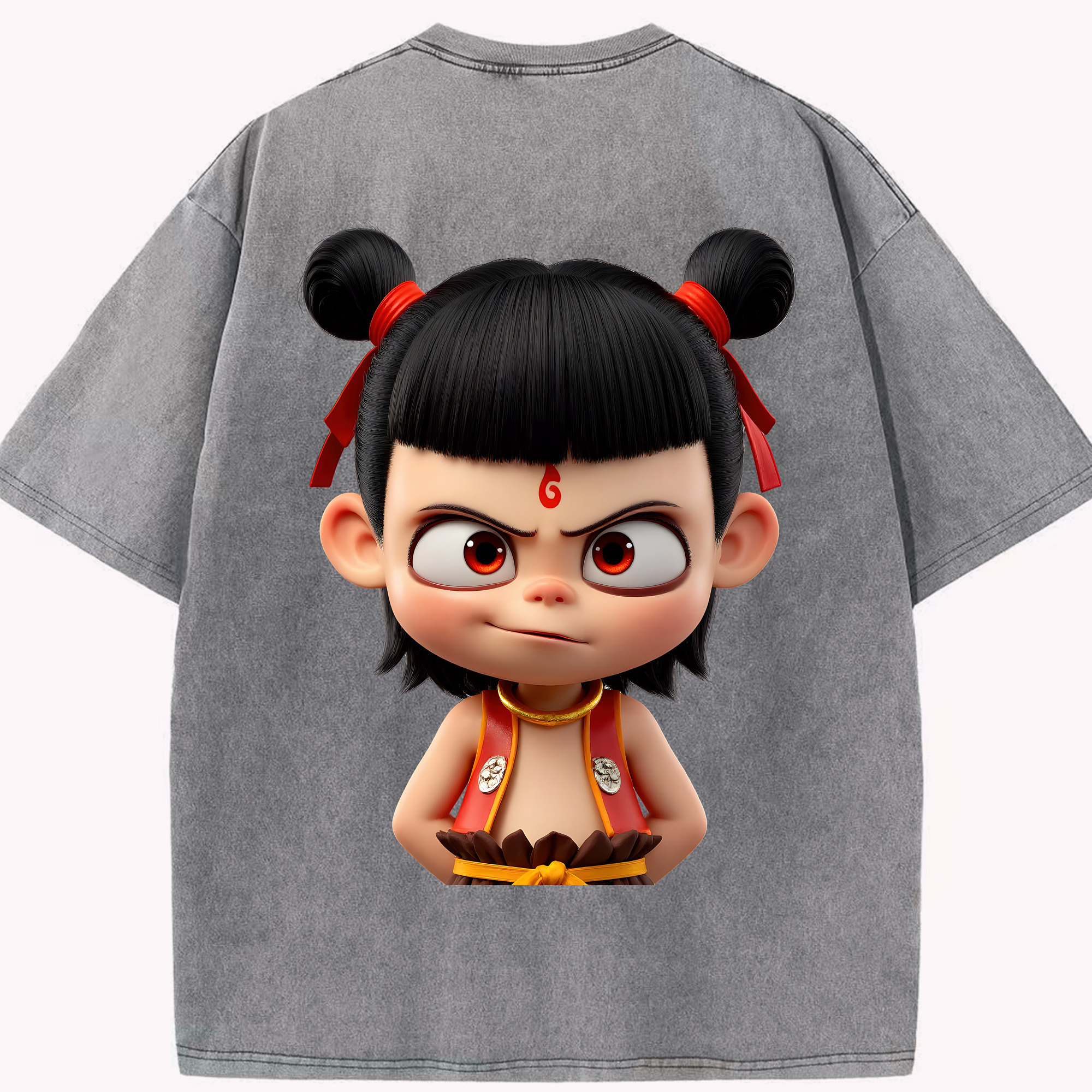 （画像用） Ne Zha 2 ナタ 魔童の大暴れ 綿100% ヴィンテージ風 半袖Tシャツ（背面プリント）