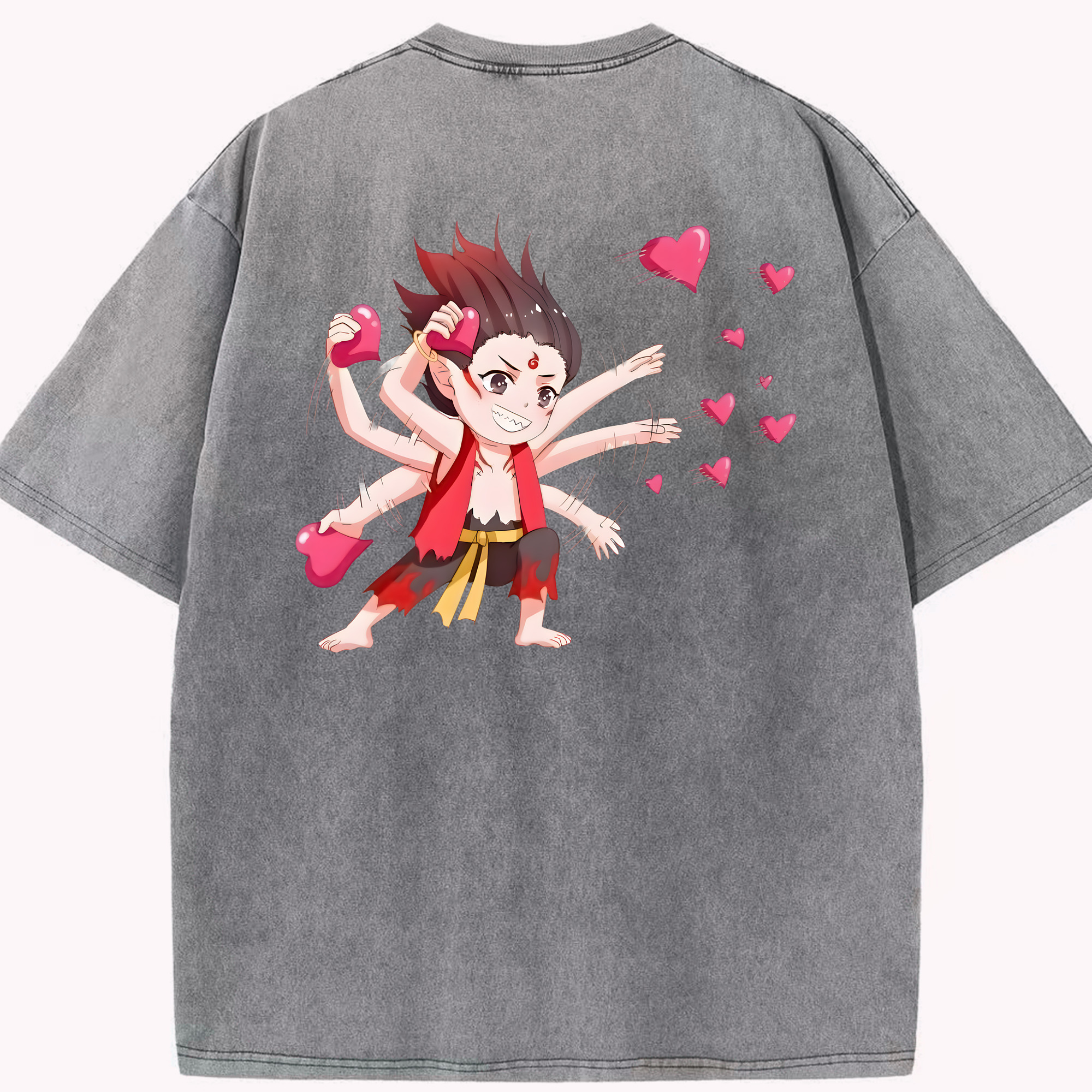 （画像用） Ne Zha 2 ナタ 魔童の大暴れ 綿100% ヴィンテージ風 半袖Tシャツ（背面プリント）