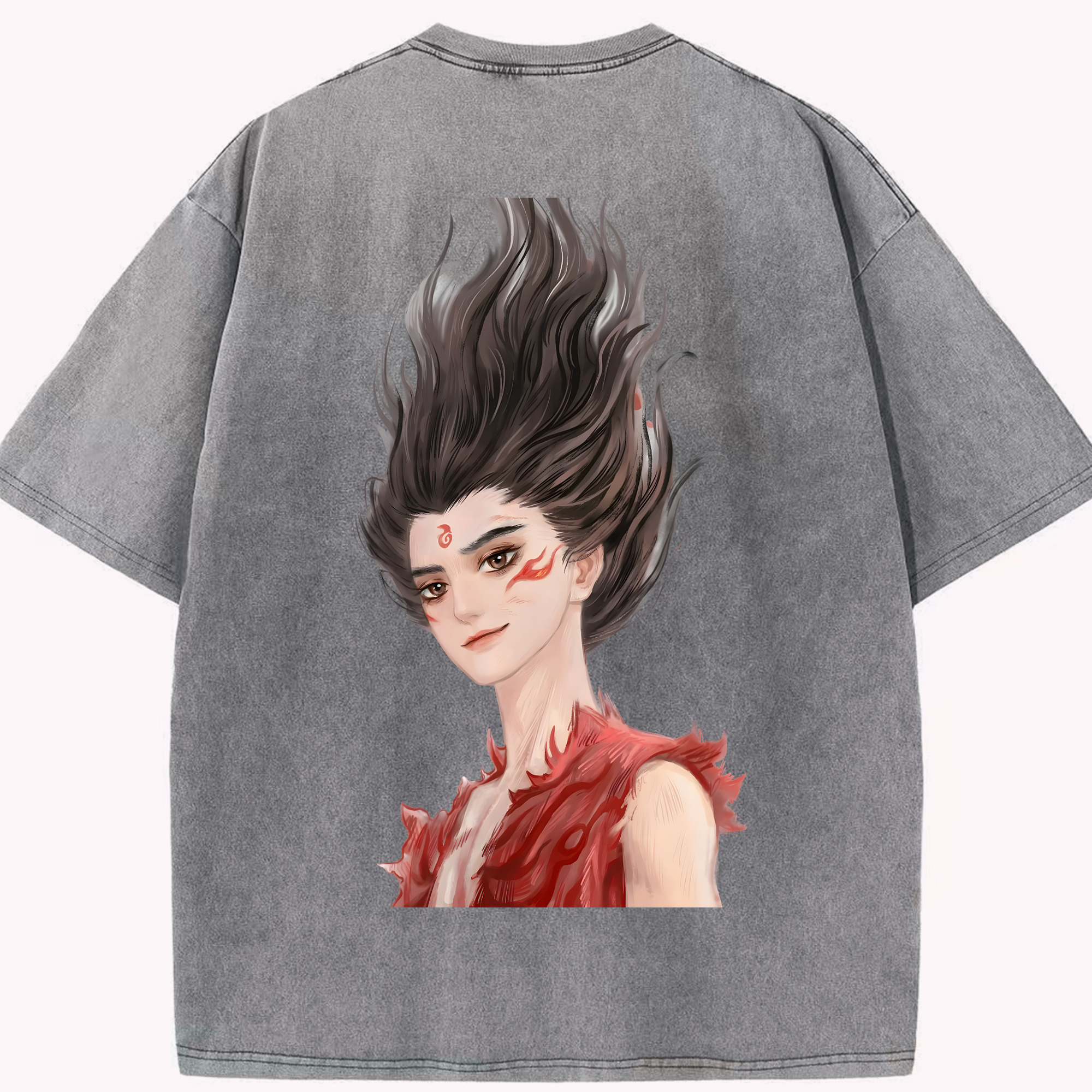 （画像用） Ne Zha 2 ナタ 魔童の大暴れ 綿100% ヴィンテージ風 半袖Tシャツ（背面プリント）