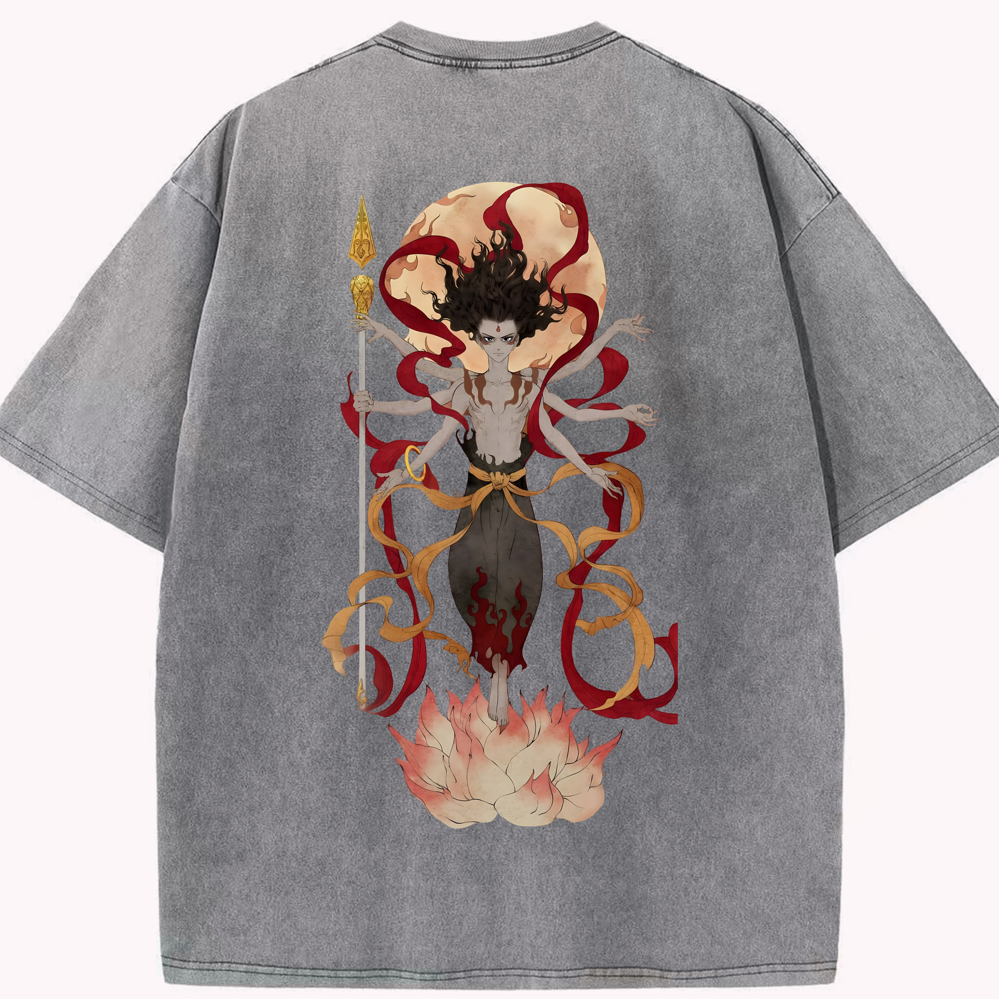 （画像用） Ne Zha 2 ナタ 魔童の大暴れ 綿100% ヴィンテージ風 半袖Tシャツ（背面プリント）