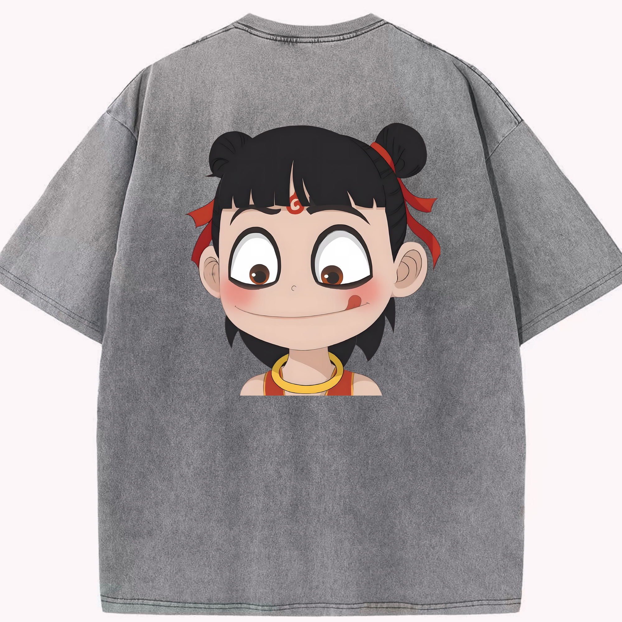（画像用） Ne Zha 2 ナタ 魔童の大暴れ 綿100% ヴィンテージ風 半袖Tシャツ（背面プリント）