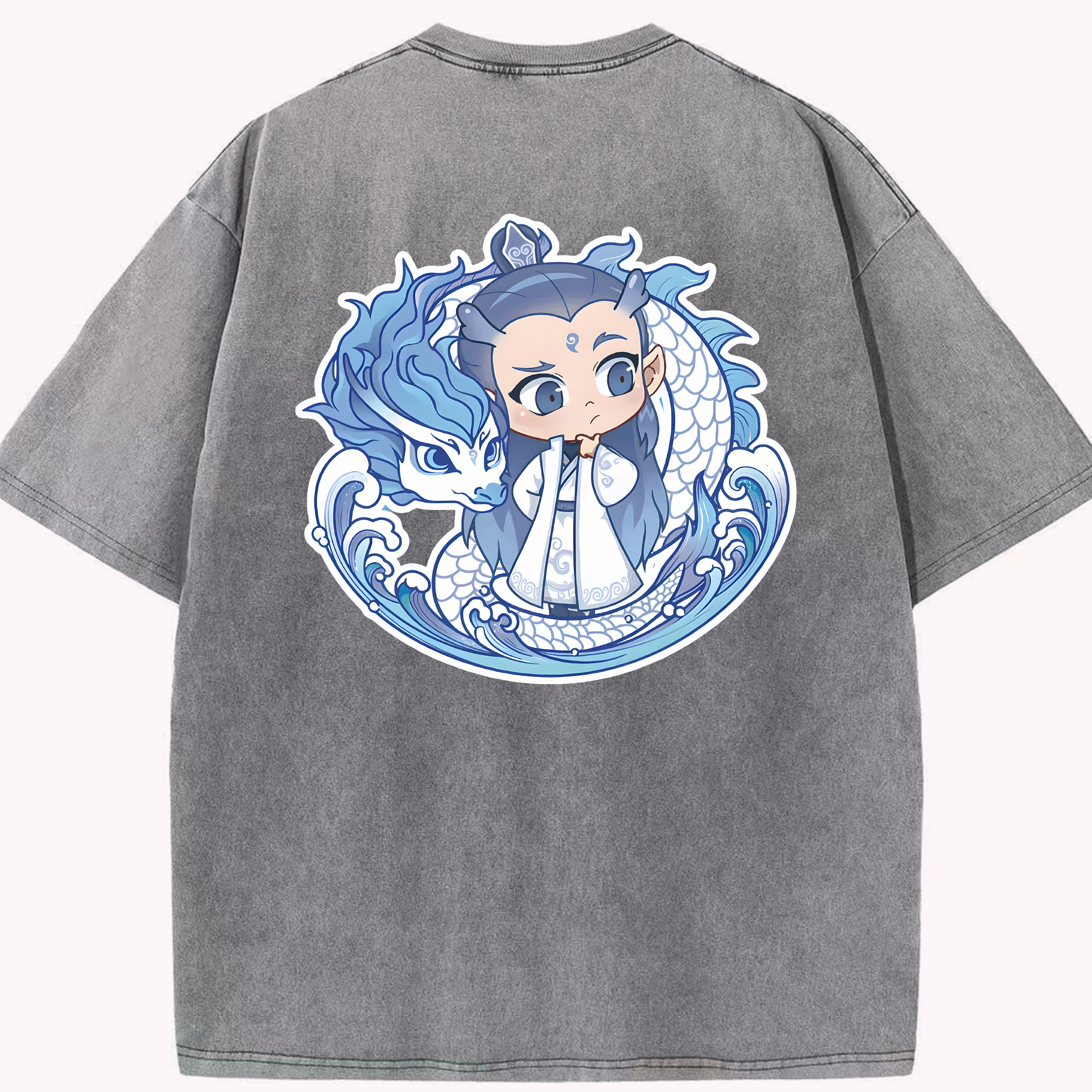 （画像用） Ne Zha 2 ナタ 魔童の大暴れ 綿100% ヴィンテージ風 半袖Tシャツ（背面プリント）