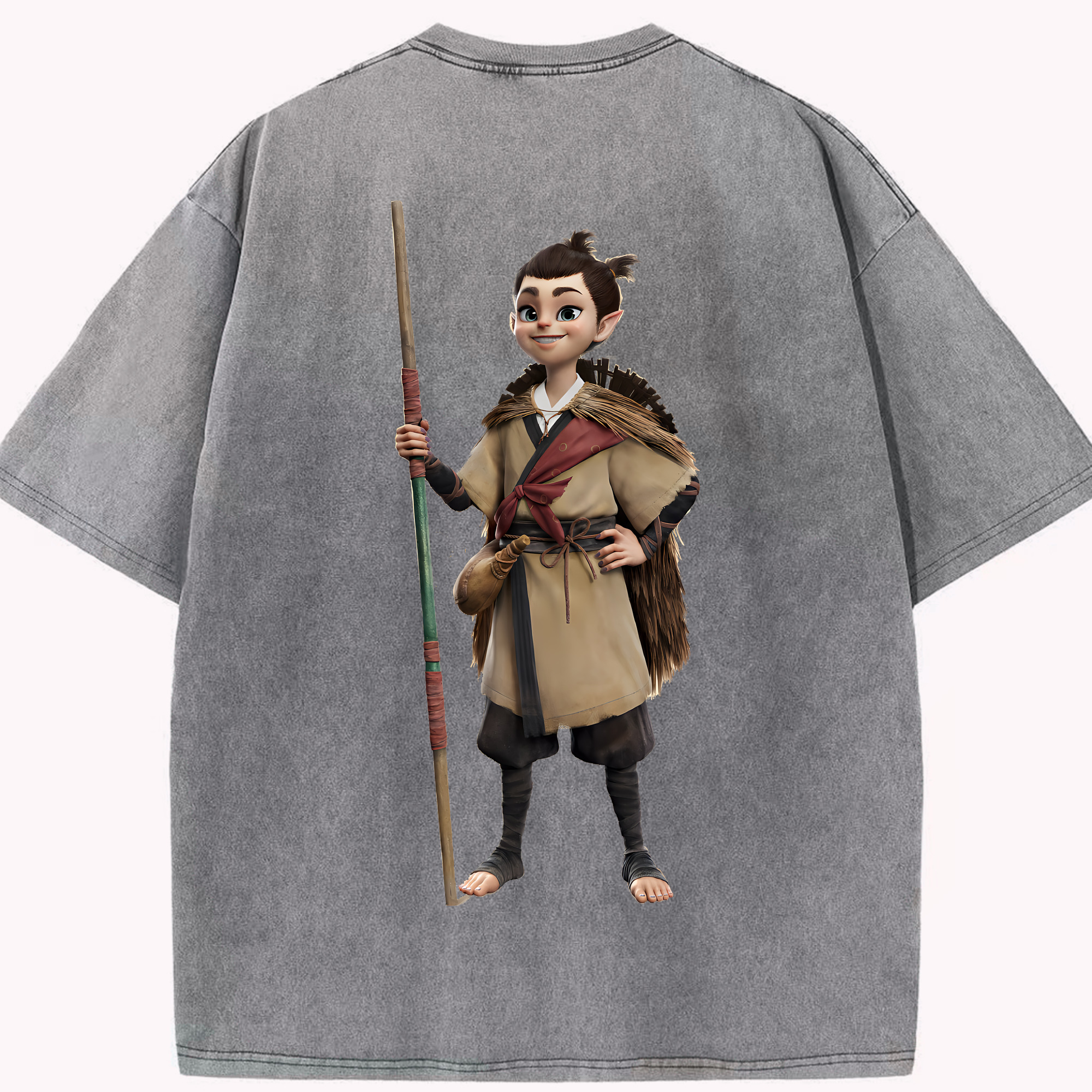 （画像用） Ne Zha 2 ナタ 魔童の大暴れ 綿100% ヴィンテージ風 半袖Tシャツ（背面プリント）