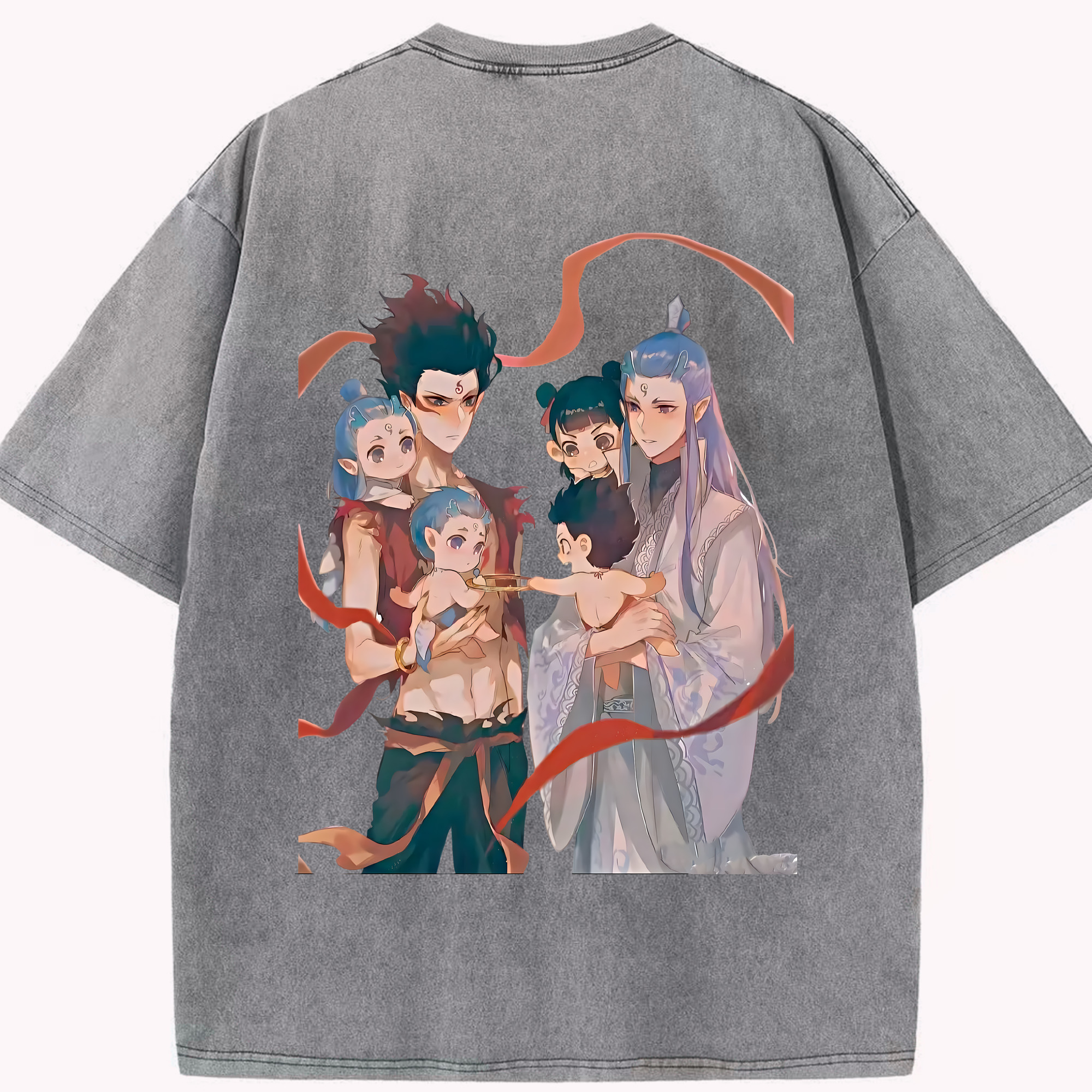（画像用） Ne Zha 2 ナタ 魔童の大暴れ 綿100% ヴィンテージ風 半袖Tシャツ（背面プリント）