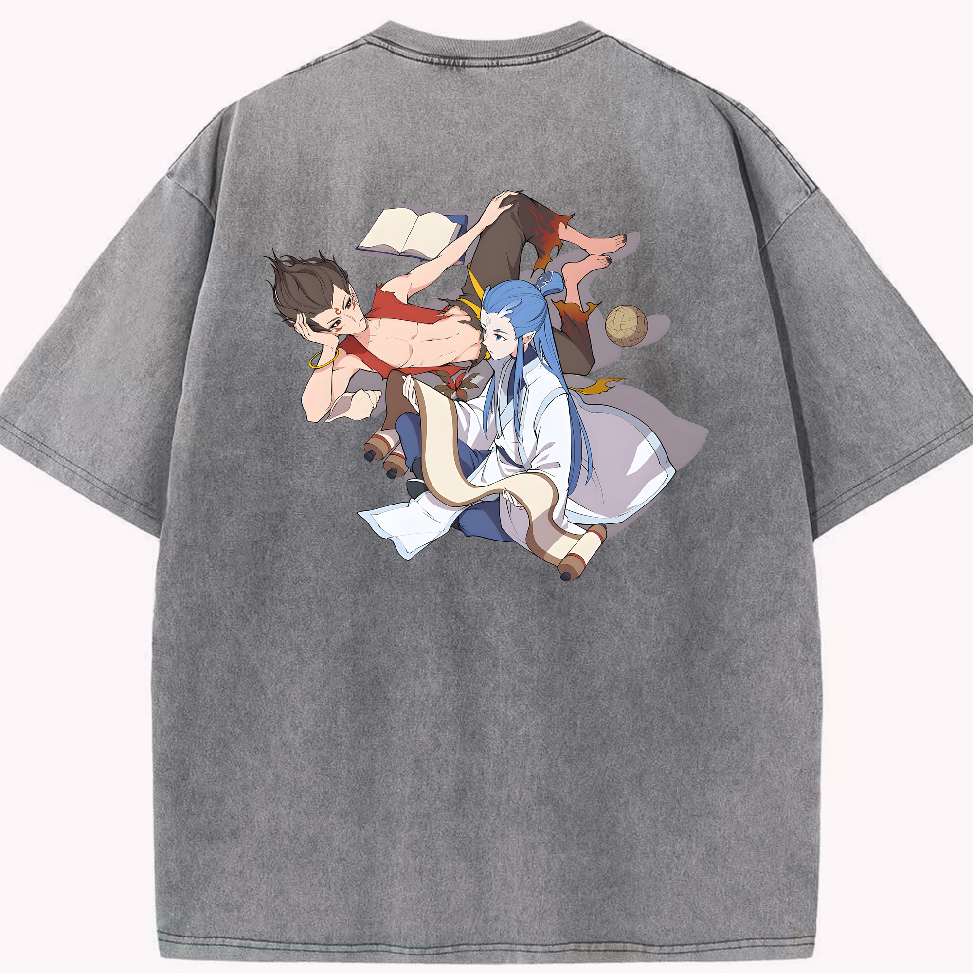 （画像用） Ne Zha 2 ナタ 魔童の大暴れ 綿100% ヴィンテージ風 半袖Tシャツ（背面プリント）