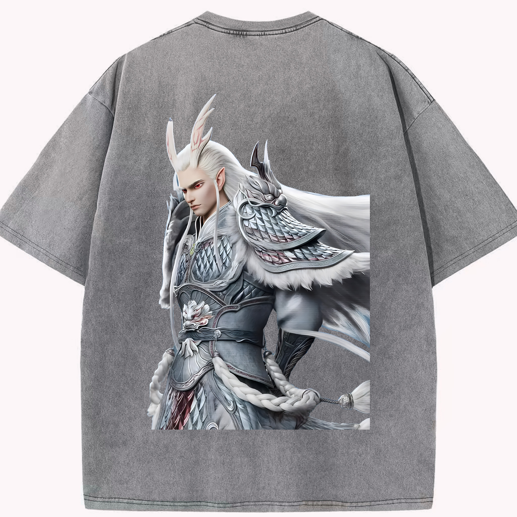 （画像用） Ne Zha 2 ナタ 魔童の大暴れ 綿100% ヴィンテージ風 半袖Tシャツ（背面プリント）
