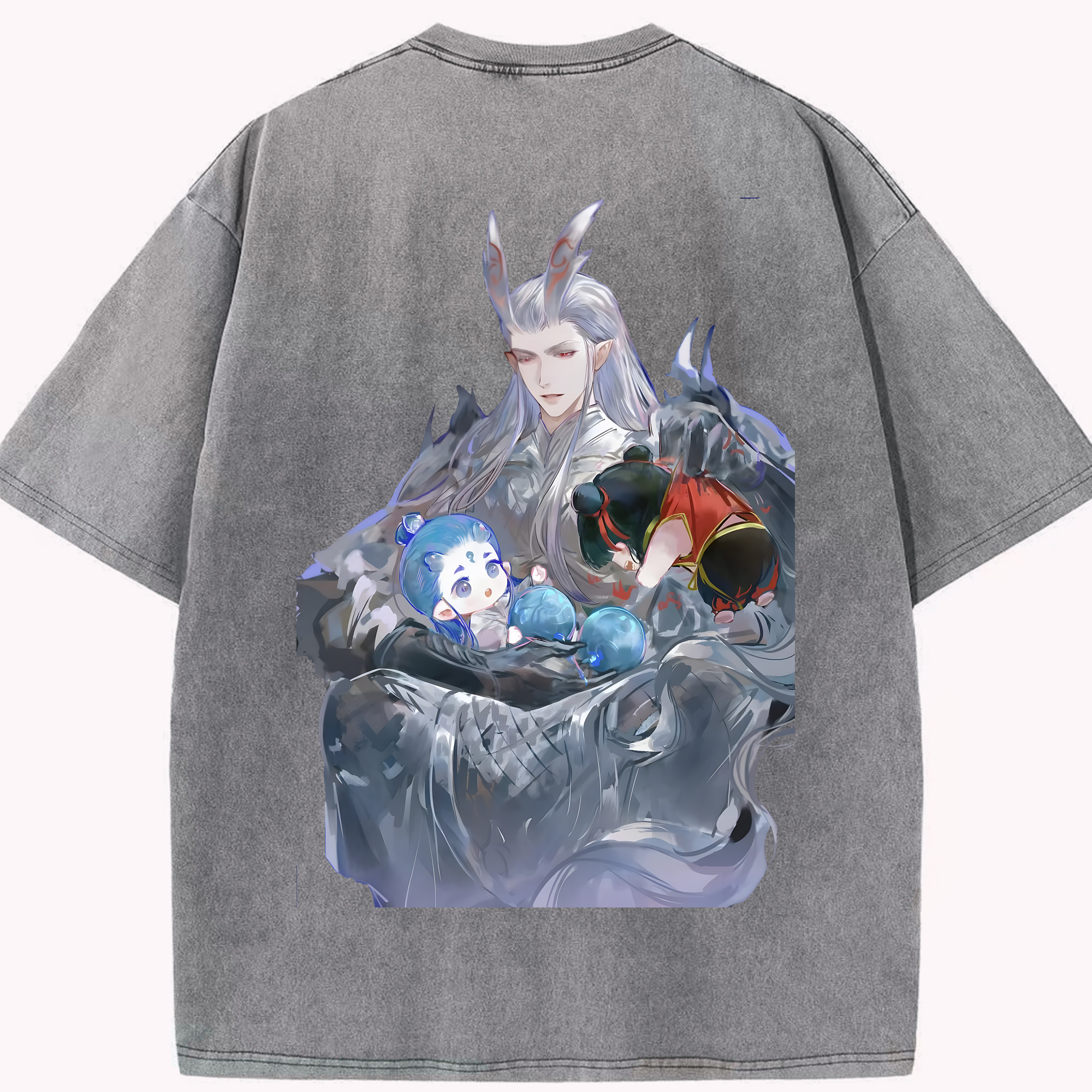 （画像用） Ne Zha 2 ナタ 魔童の大暴れ 綿100% ヴィンテージ風 半袖Tシャツ（背面プリント）