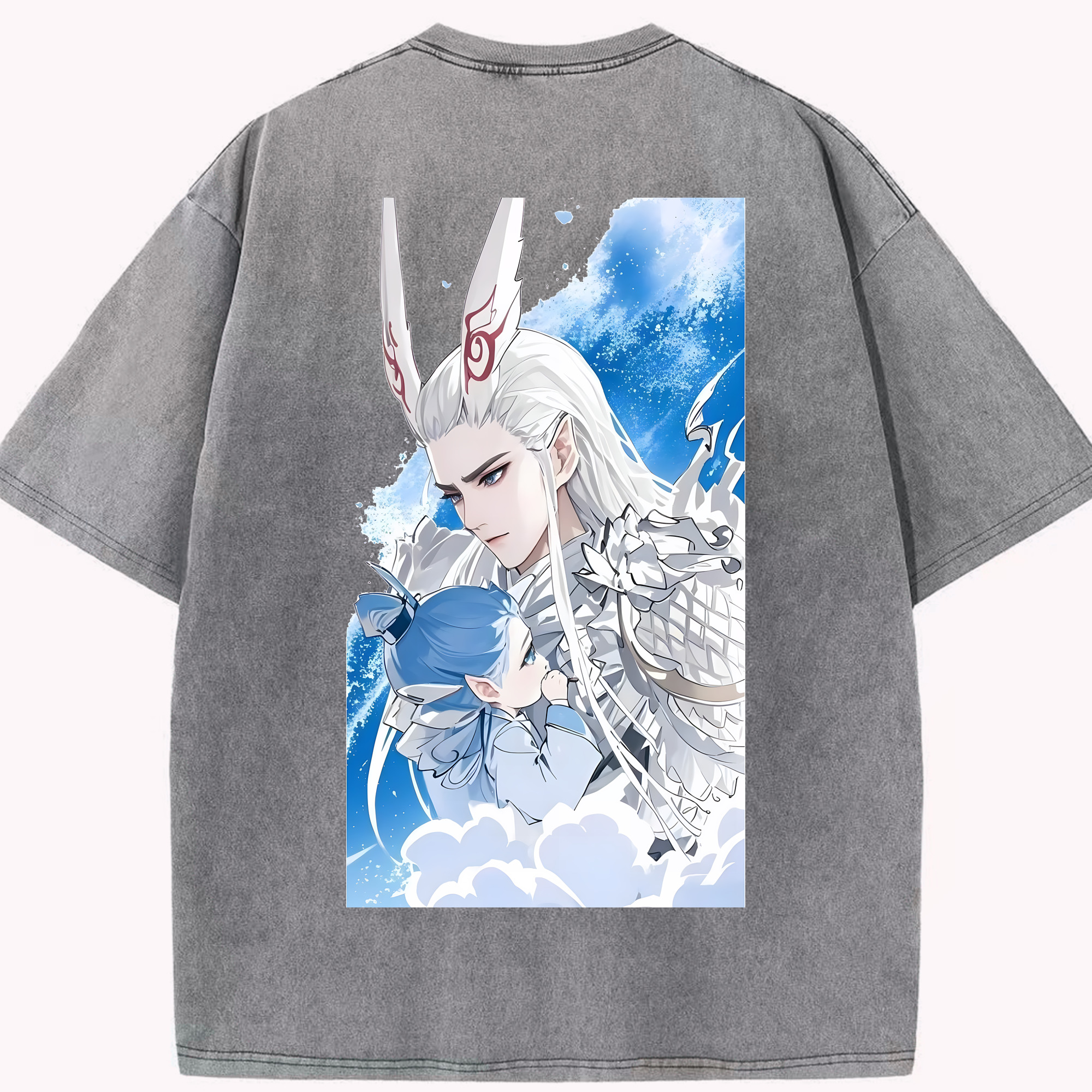 （画像用） Ne Zha 2 ナタ 魔童の大暴れ 綿100% ヴィンテージ風 半袖Tシャツ（背面プリント）