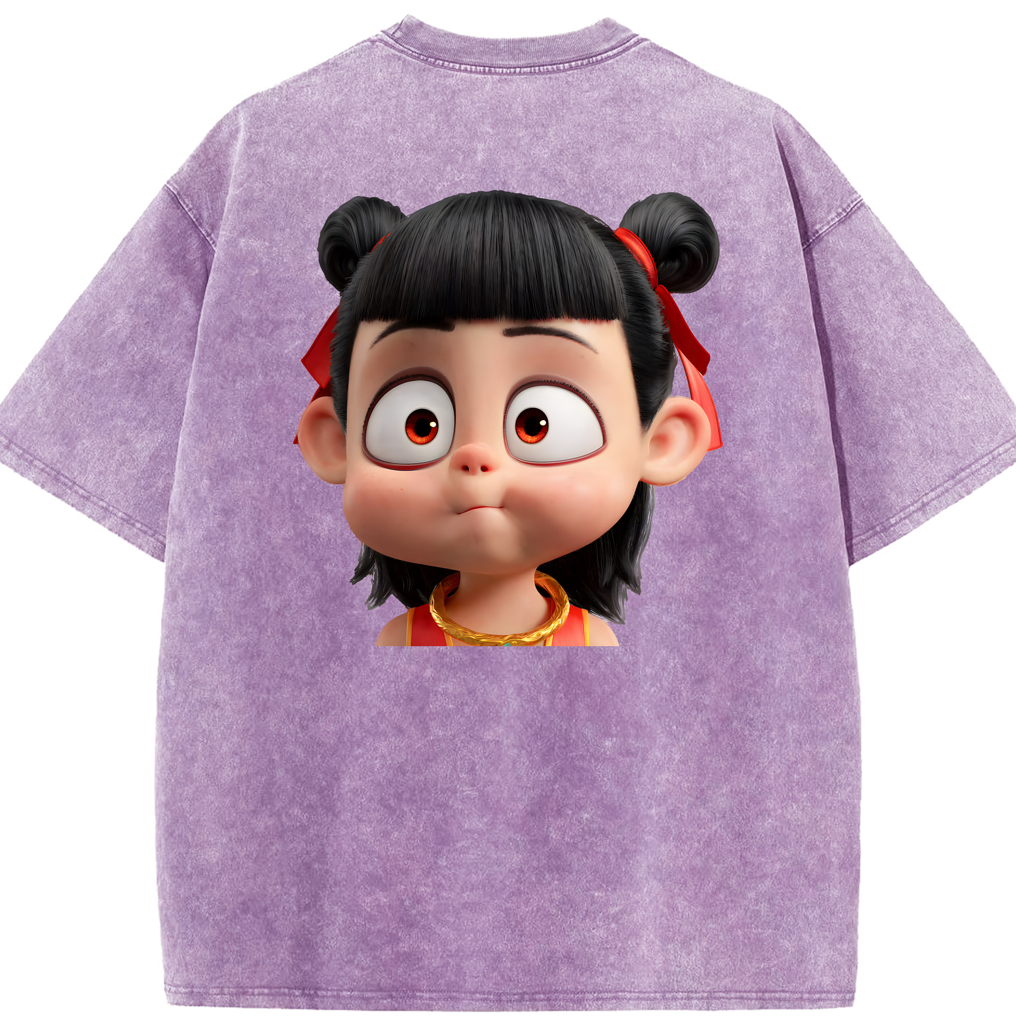 （画像用） Ne Zha 2 ナタ 魔童の大暴れ 綿100% ヴィンテージ風 半袖Tシャツ（背面プリント）