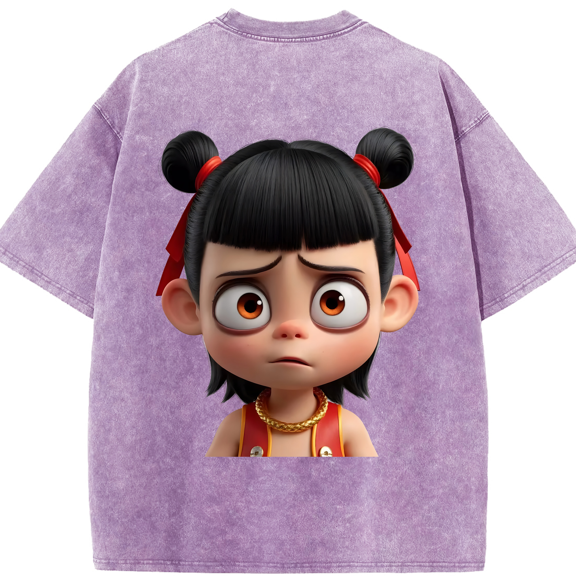 （画像用） Ne Zha 2 ナタ 魔童の大暴れ 綿100% ヴィンテージ風 半袖Tシャツ（背面プリント）