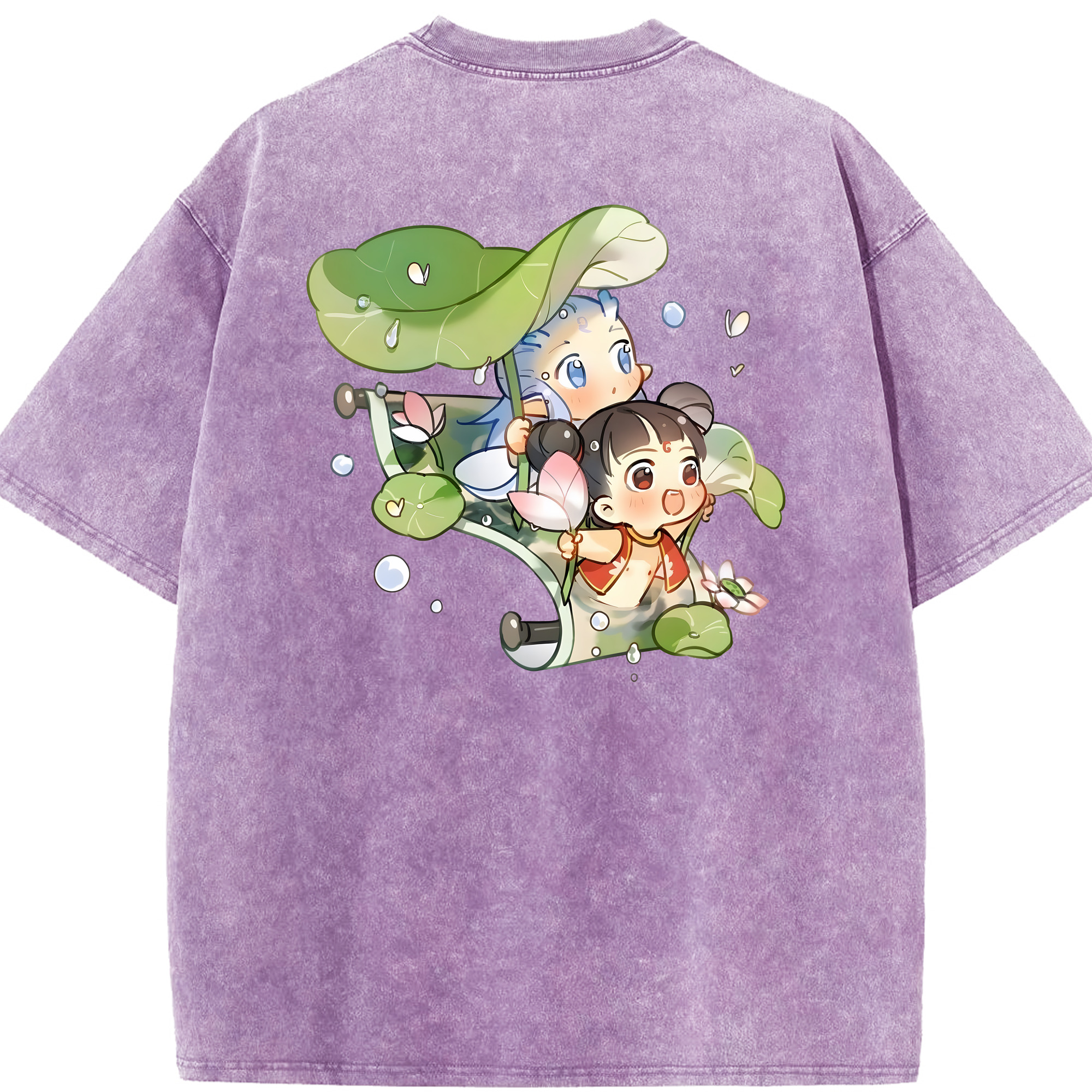 （画像用） Ne Zha 2 ナタ 魔童の大暴れ 綿100% ヴィンテージ風 半袖Tシャツ（背面プリント）