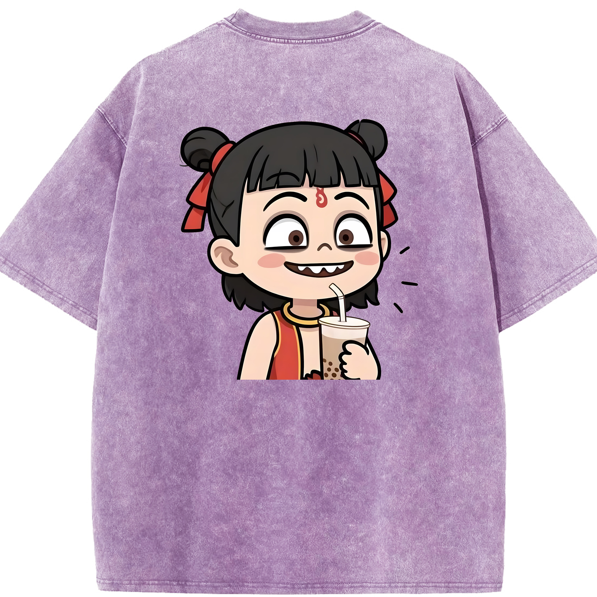 （画像用） Ne Zha 2 ナタ 魔童の大暴れ 綿100% ヴィンテージ風 半袖Tシャツ（背面プリント）