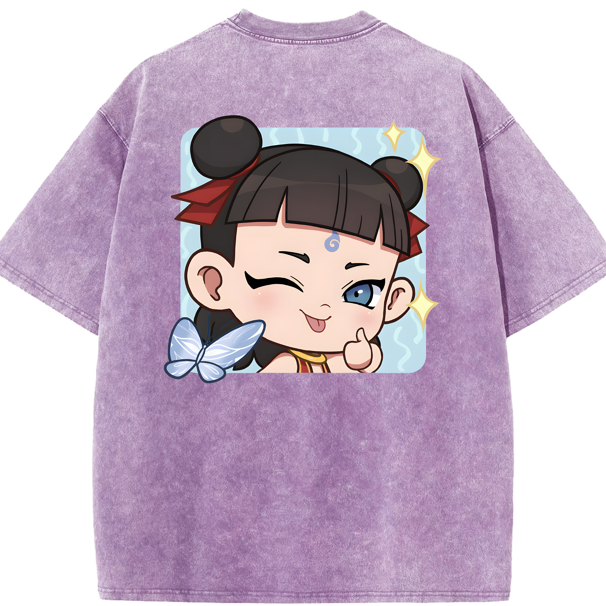 （画像用） Ne Zha 2 ナタ 魔童の大暴れ 綿100% ヴィンテージ風 半袖Tシャツ（背面プリント）