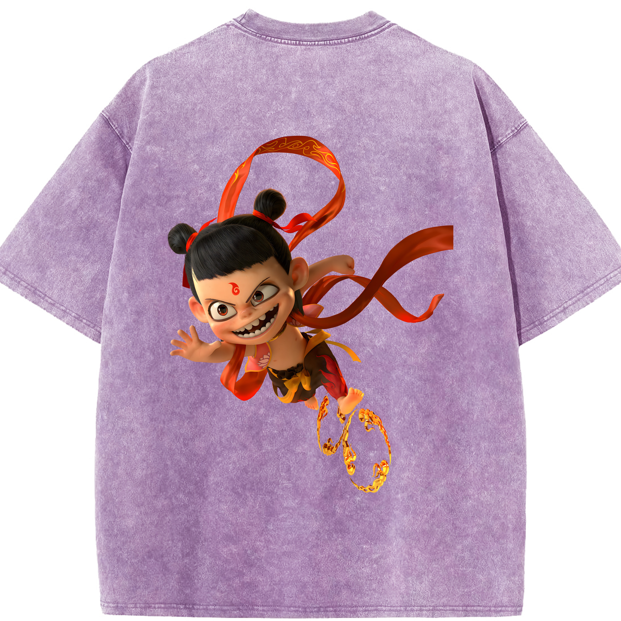 （画像用） Ne Zha 2 ナタ 魔童の大暴れ 綿100% ヴィンテージ風 半袖Tシャツ（背面プリント）