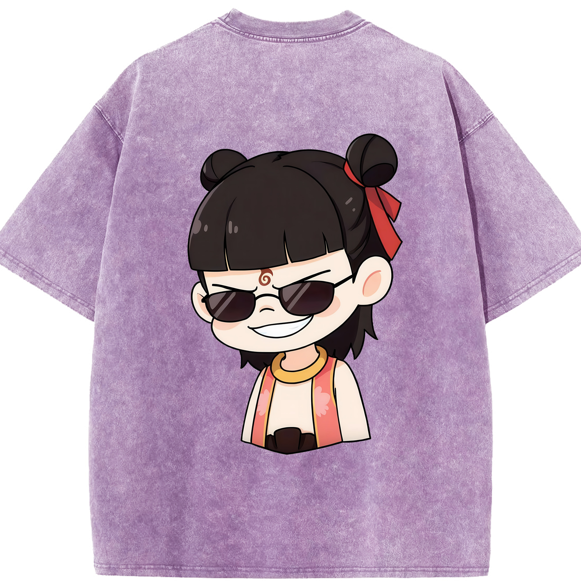（画像用） Ne Zha 2 ナタ 魔童の大暴れ 綿100% ヴィンテージ風 半袖Tシャツ（背面プリント）