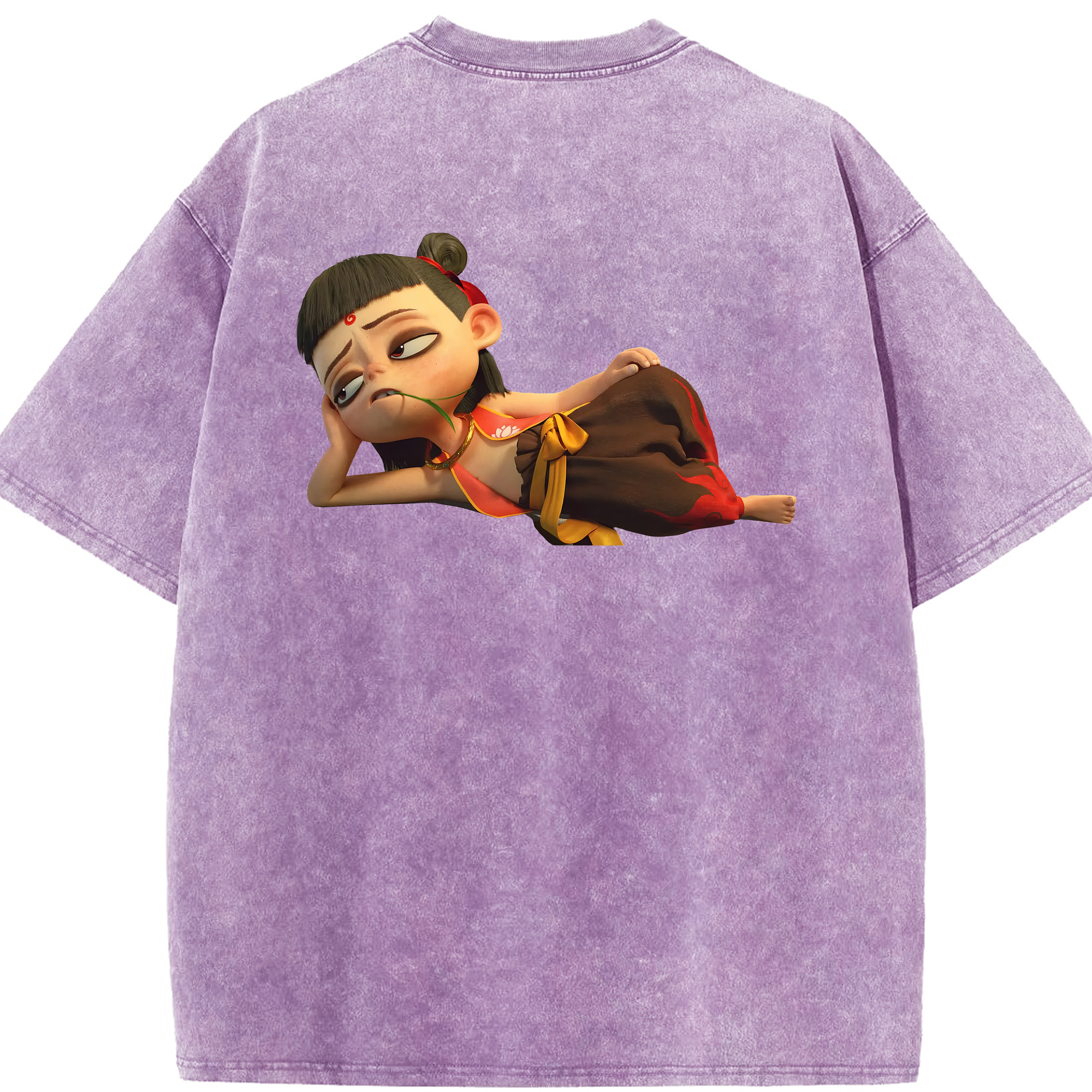 （画像用） Ne Zha 2 ナタ 魔童の大暴れ 綿100% ヴィンテージ風 半袖Tシャツ（背面プリント）