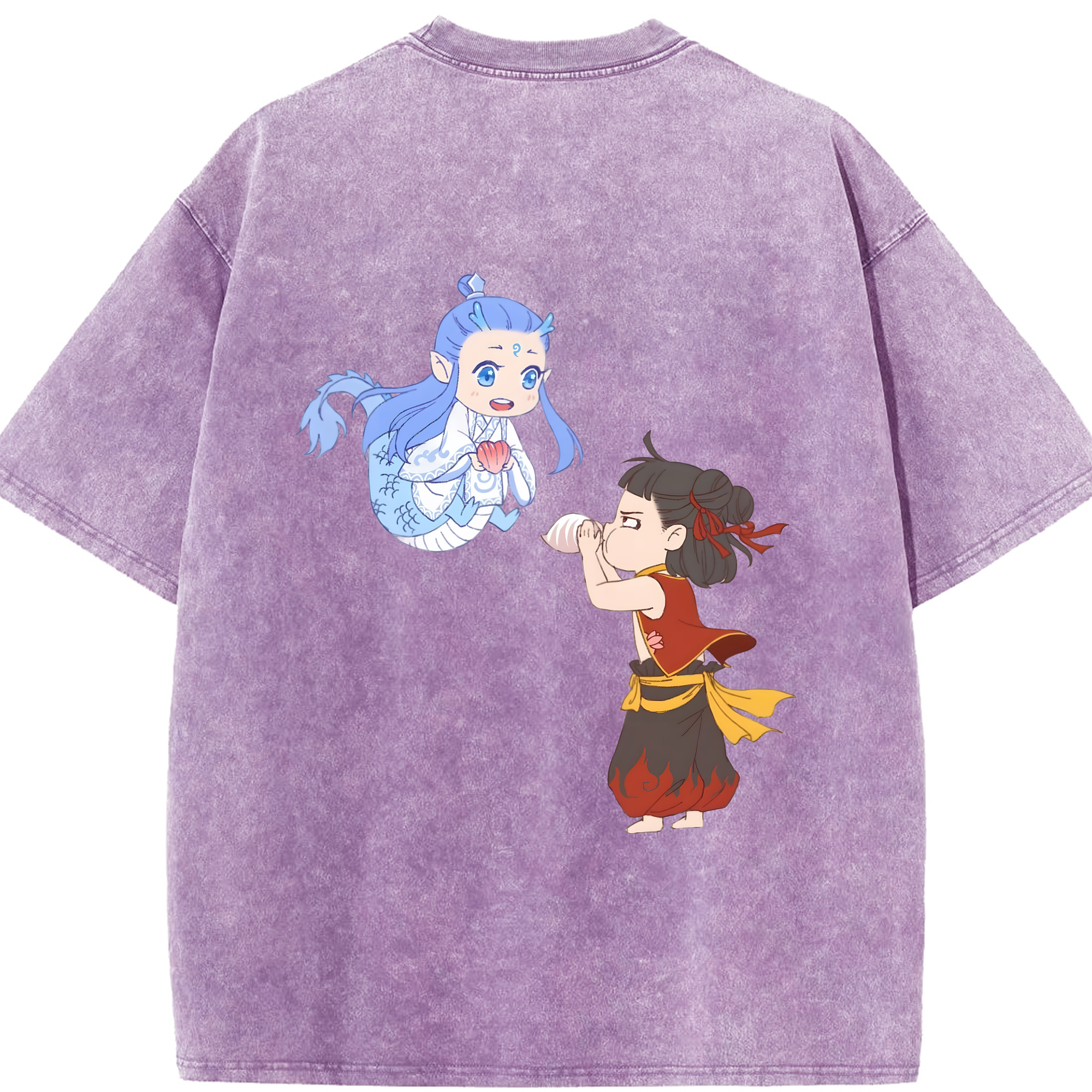 （画像用） Ne Zha 2 ナタ 魔童の大暴れ 綿100% ヴィンテージ風 半袖Tシャツ（背面プリント）