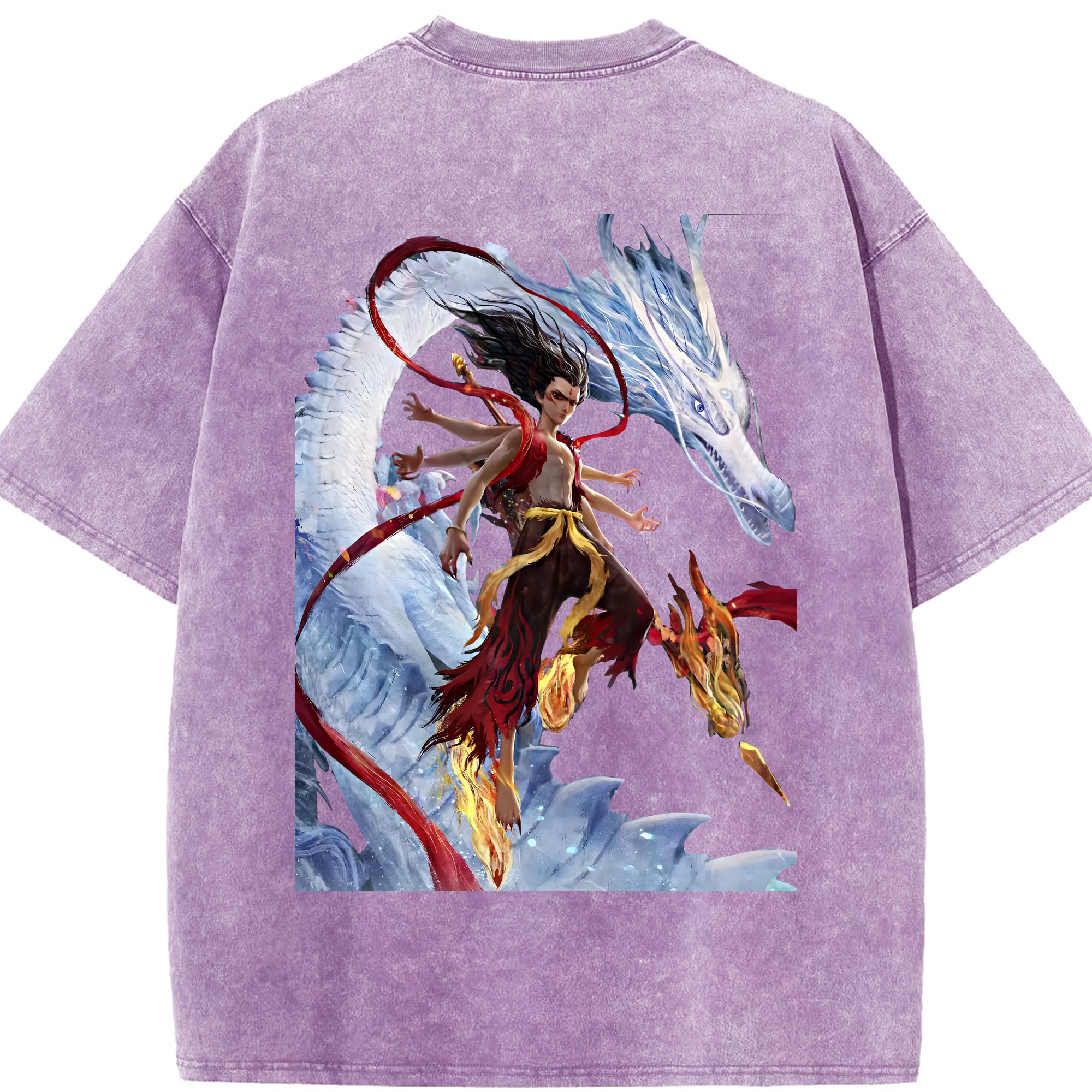 （画像用） Ne Zha 2 ナタ 魔童の大暴れ 綿100% ヴィンテージ風 半袖Tシャツ（背面プリント）