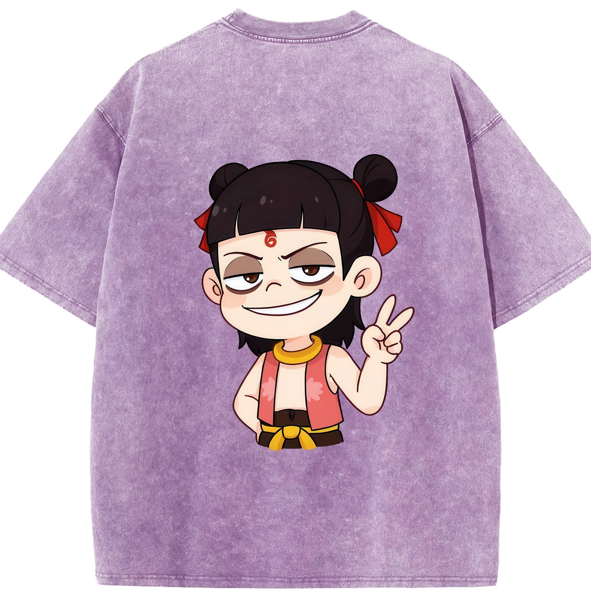 （画像用） Ne Zha 2 ナタ 魔童の大暴れ 綿100% ヴィンテージ風 半袖Tシャツ（背面プリント）
