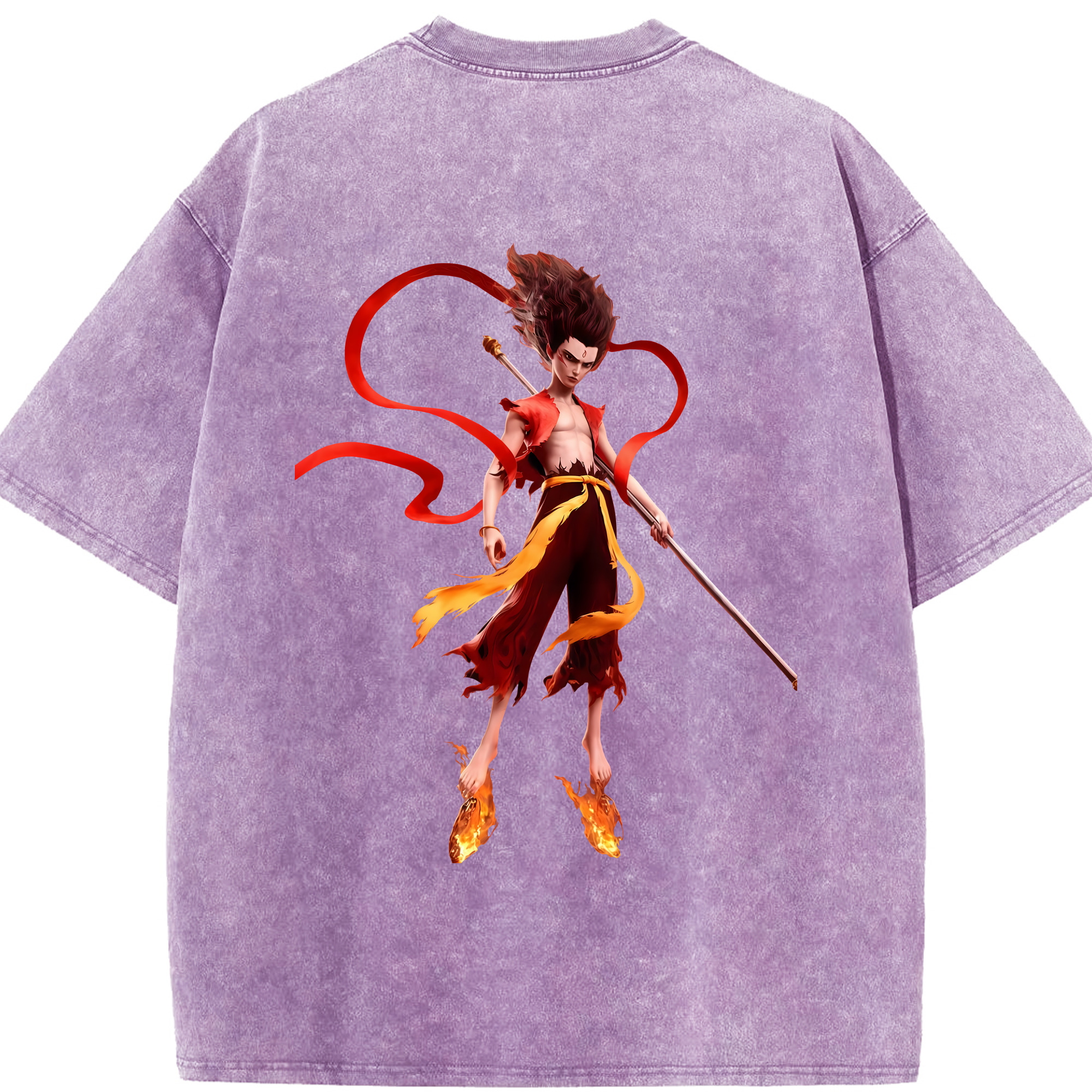 （画像用） Ne Zha 2 ナタ 魔童の大暴れ 綿100% ヴィンテージ風 半袖Tシャツ（背面プリント）