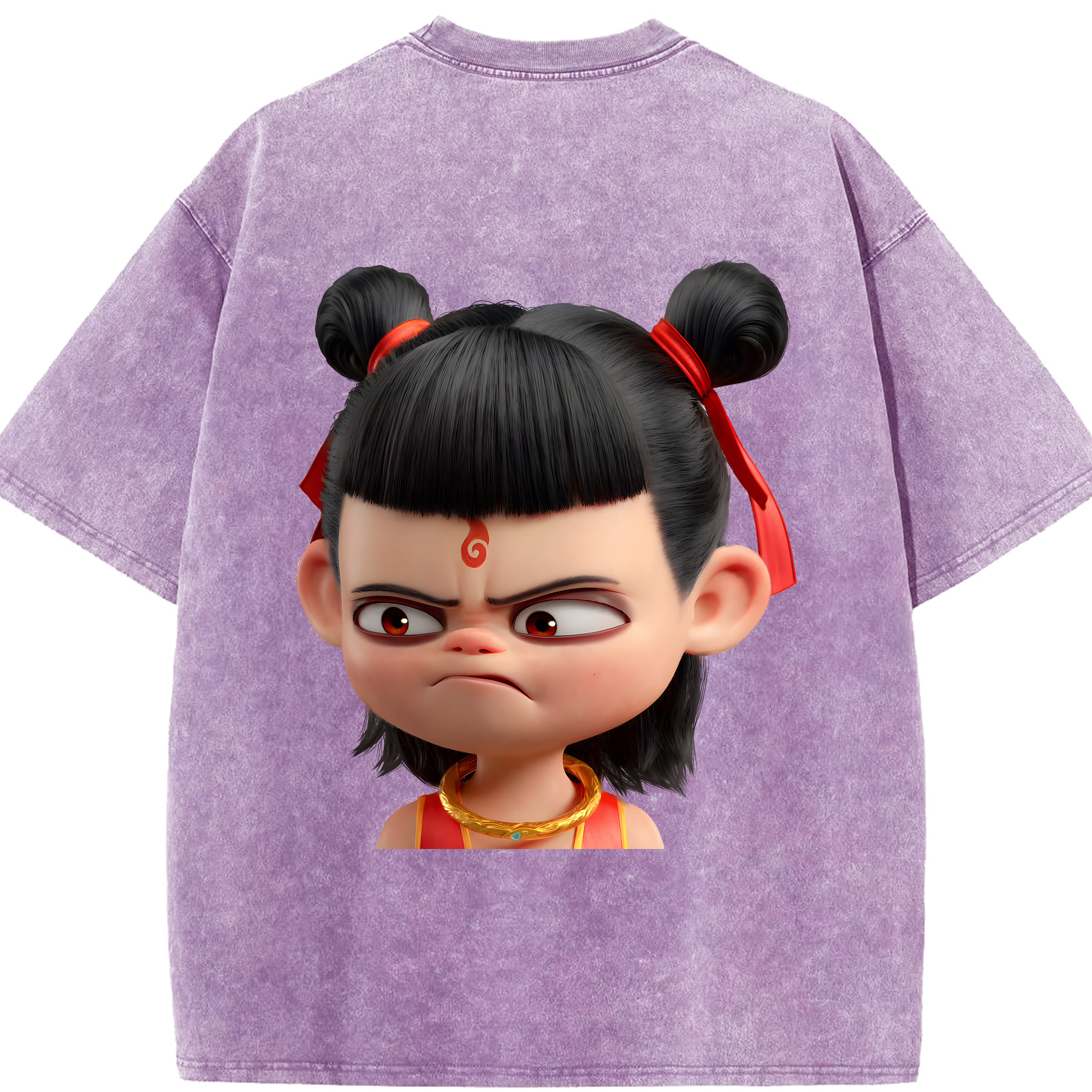 （画像用） Ne Zha 2 ナタ 魔童の大暴れ 綿100% ヴィンテージ風 半袖Tシャツ（背面プリント）