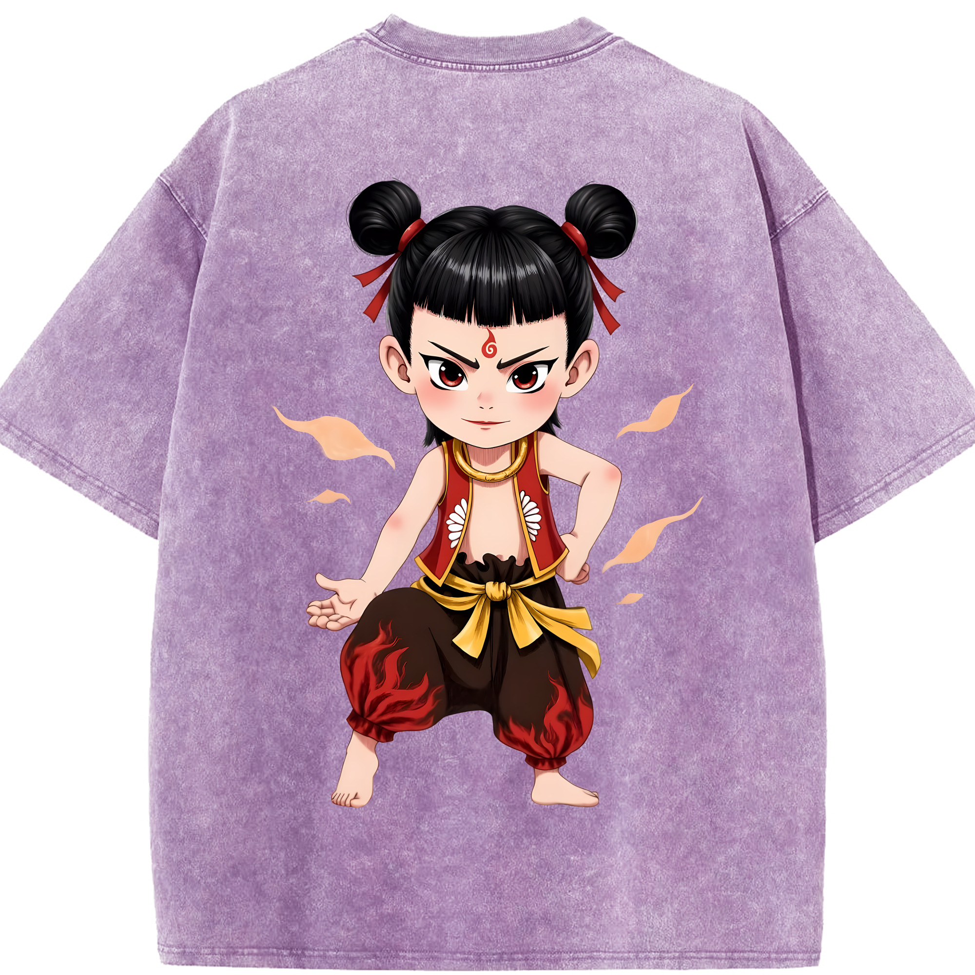 （画像用） Ne Zha 2 ナタ 魔童の大暴れ 綿100% ヴィンテージ風 半袖Tシャツ（背面プリント）