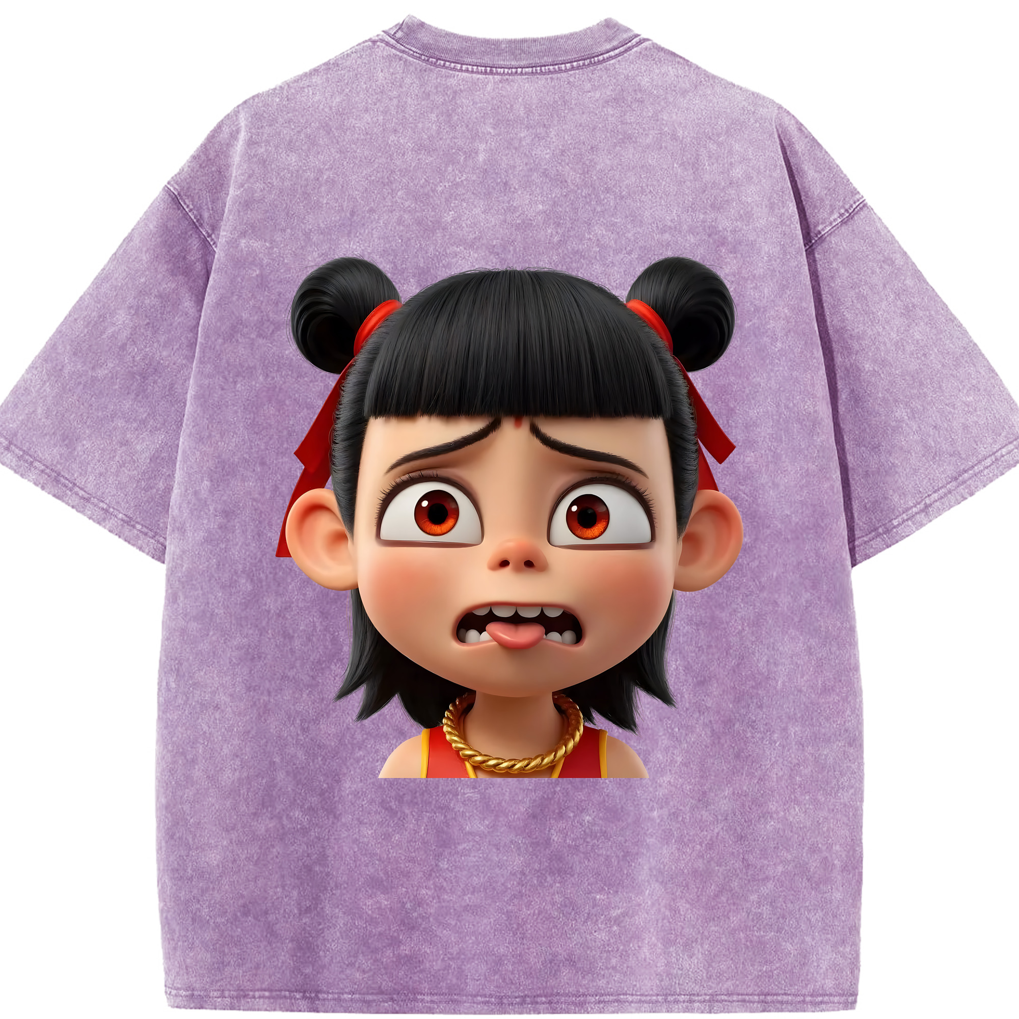 （画像用） Ne Zha 2 ナタ 魔童の大暴れ 綿100% ヴィンテージ風 半袖Tシャツ（背面プリント）