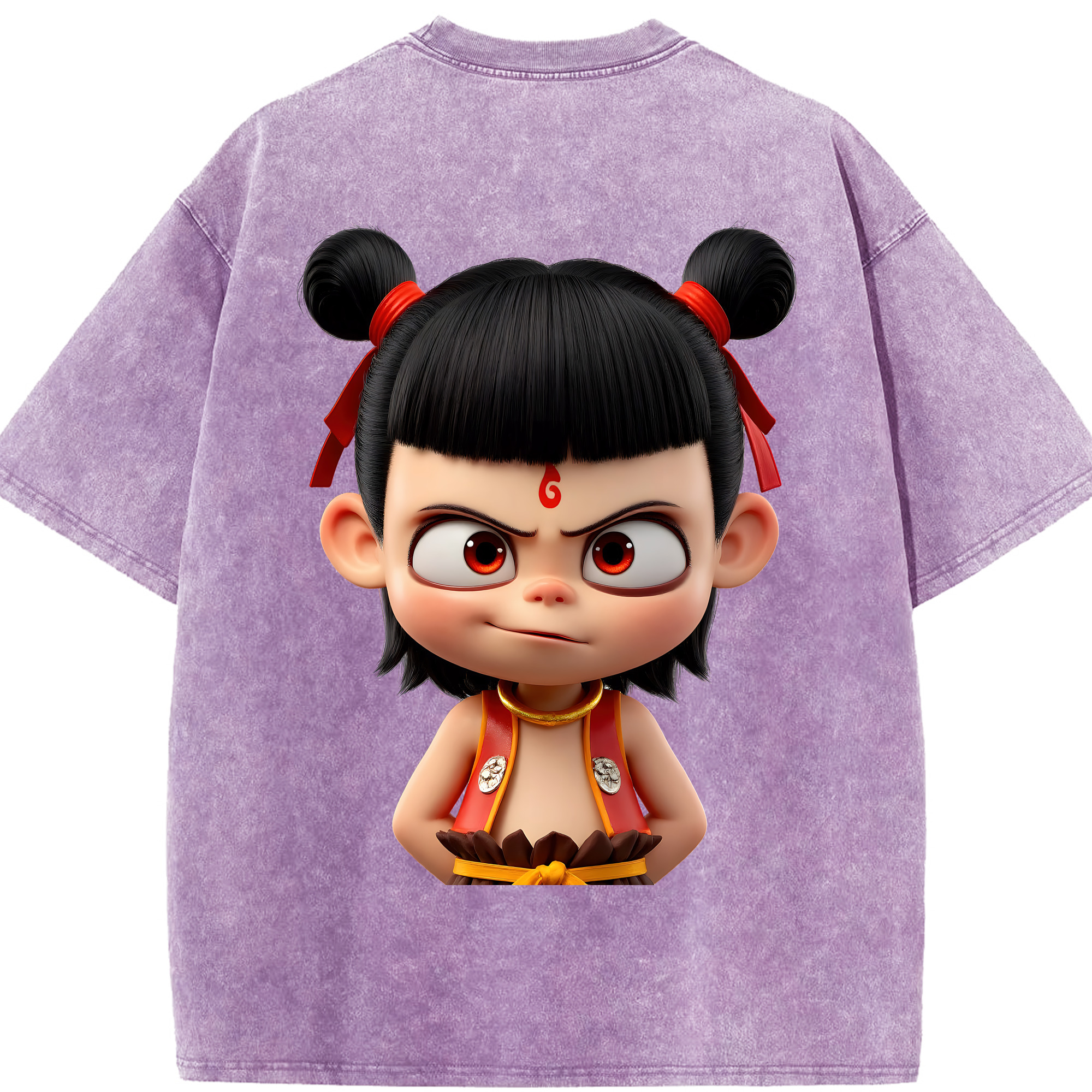 （画像用） Ne Zha 2 ナタ 魔童の大暴れ 綿100% ヴィンテージ風 半袖Tシャツ（背面プリント）