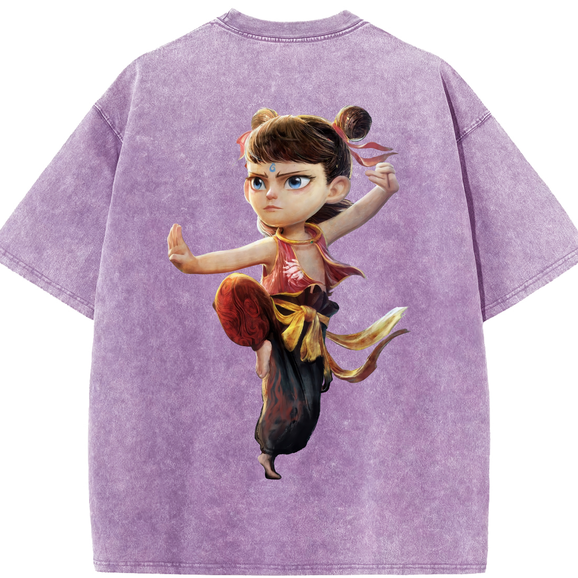（画像用） Ne Zha 2 ナタ 魔童の大暴れ 綿100% ヴィンテージ風 半袖Tシャツ（背面プリント）