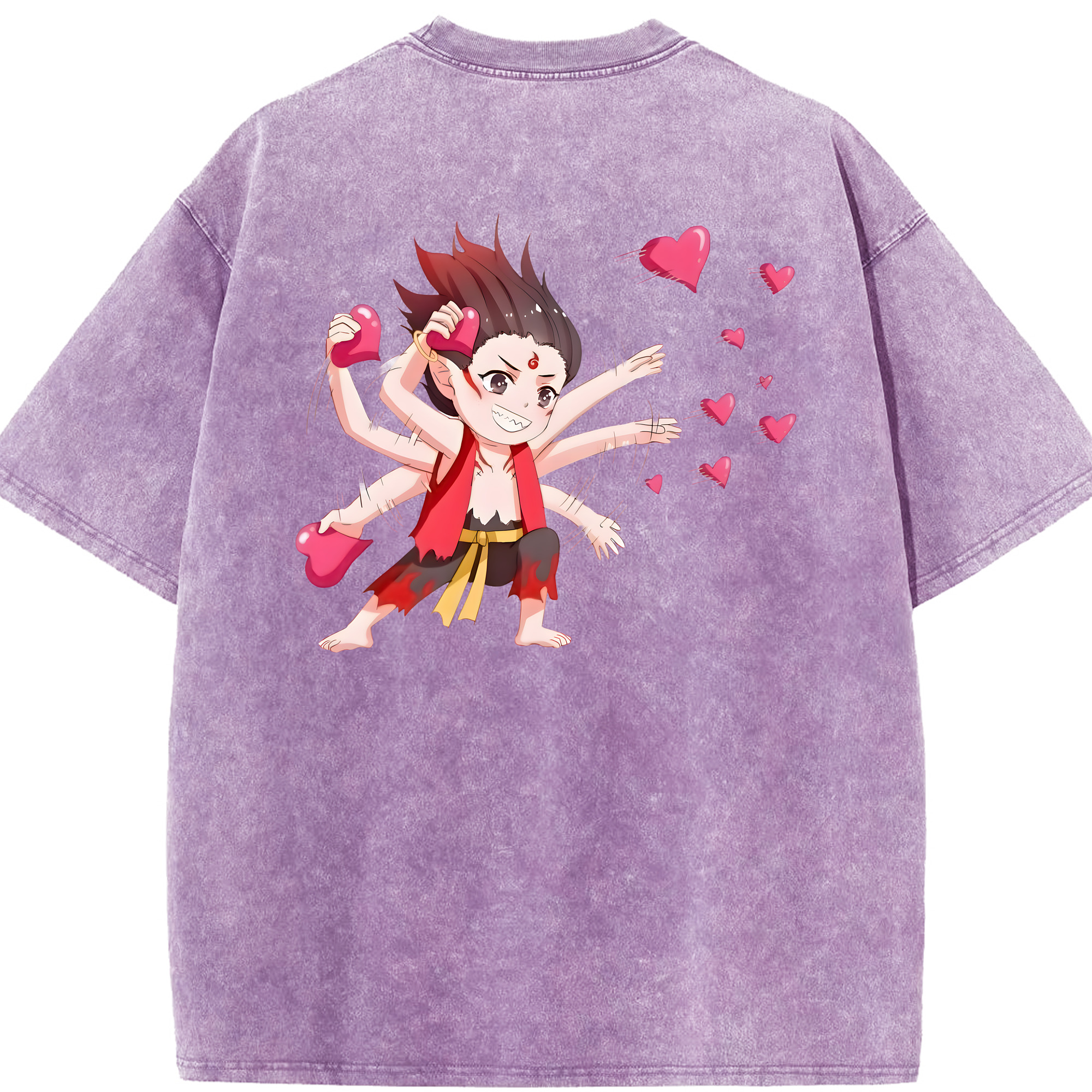 （画像用） Ne Zha 2 ナタ 魔童の大暴れ 綿100% ヴィンテージ風 半袖Tシャツ（背面プリント）