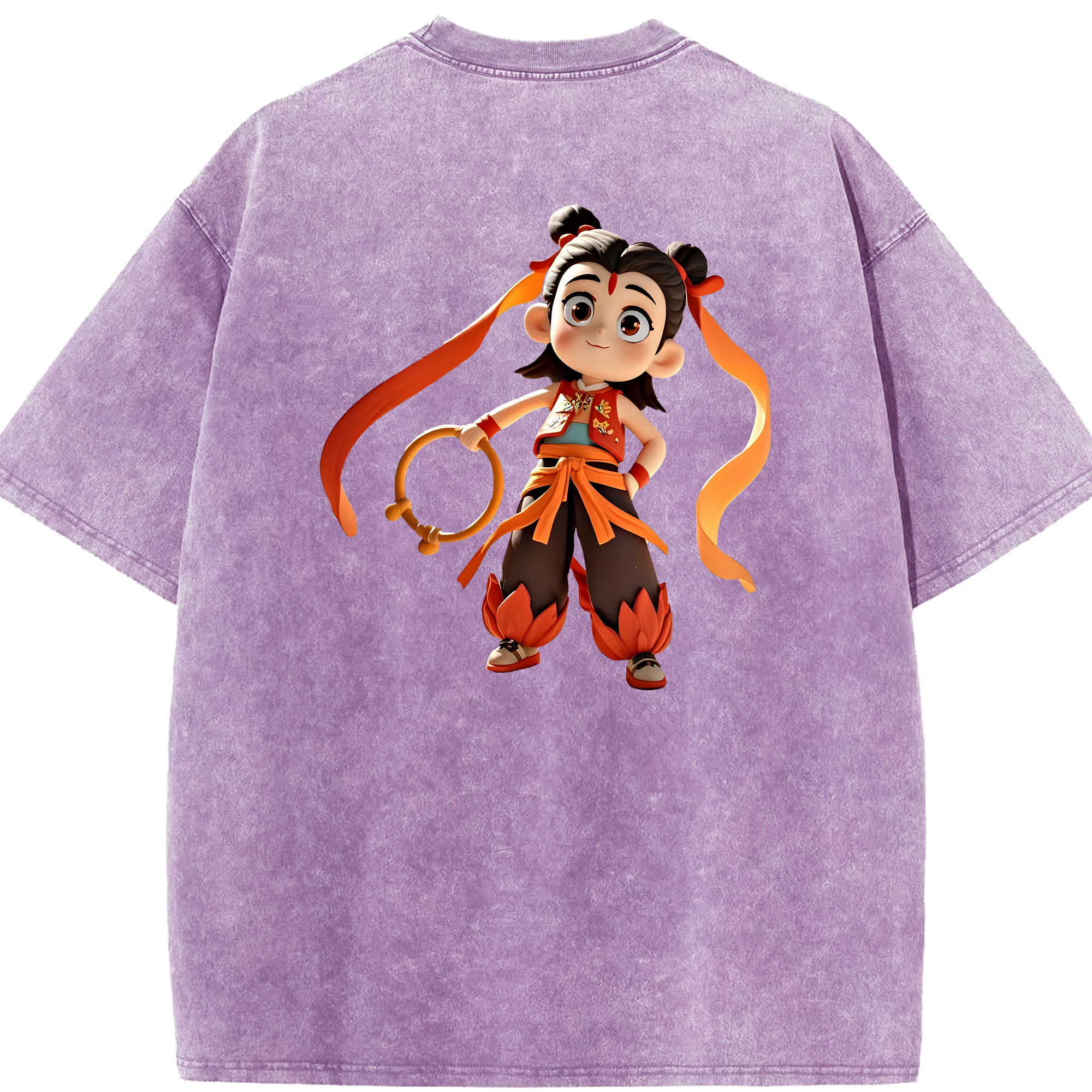 （画像用） Ne Zha 2 ナタ 魔童の大暴れ 綿100% ヴィンテージ風 半袖Tシャツ（背面プリント）