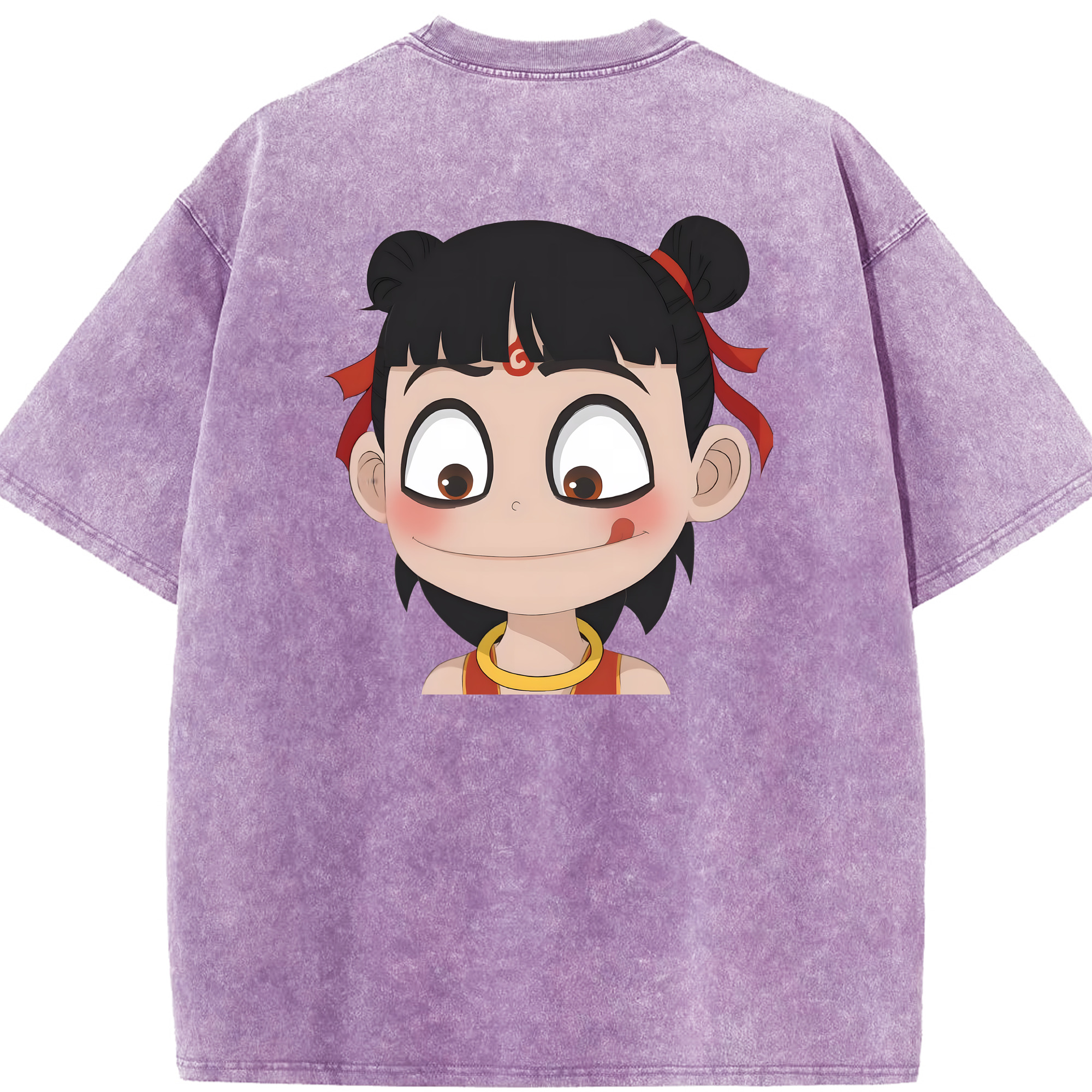 （画像用） Ne Zha 2 ナタ 魔童の大暴れ 綿100% ヴィンテージ風 半袖Tシャツ（背面プリント）