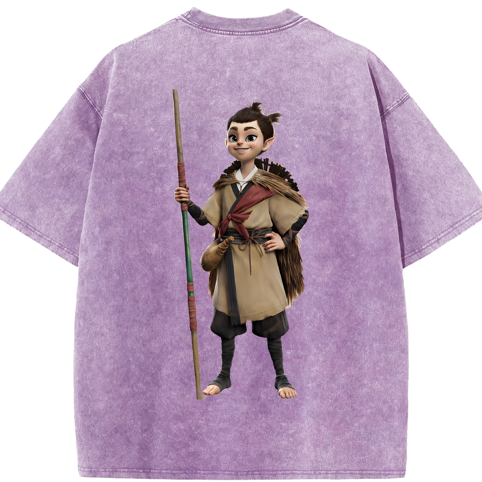 （画像用） Ne Zha 2 ナタ 魔童の大暴れ 綿100% ヴィンテージ風 半袖Tシャツ（背面プリント）