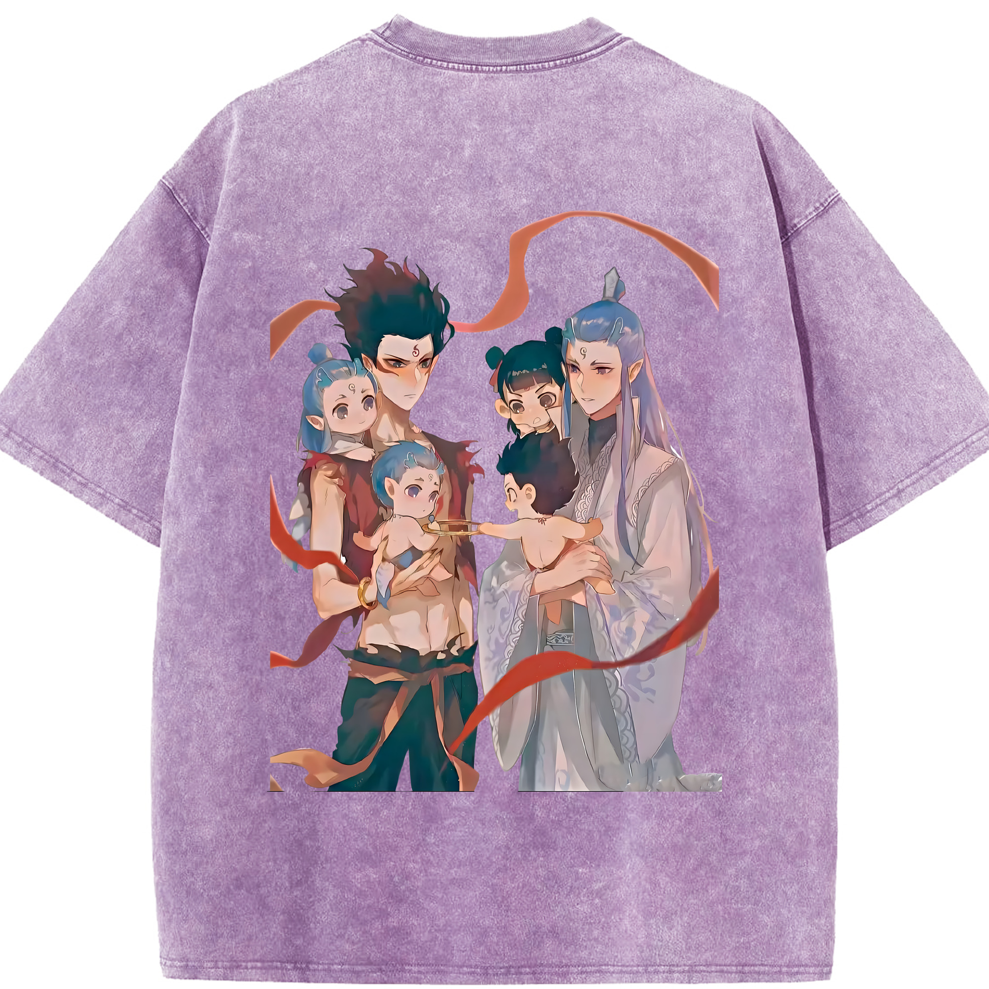 （画像用） Ne Zha 2 ナタ 魔童の大暴れ 綿100% ヴィンテージ風 半袖Tシャツ（背面プリント）