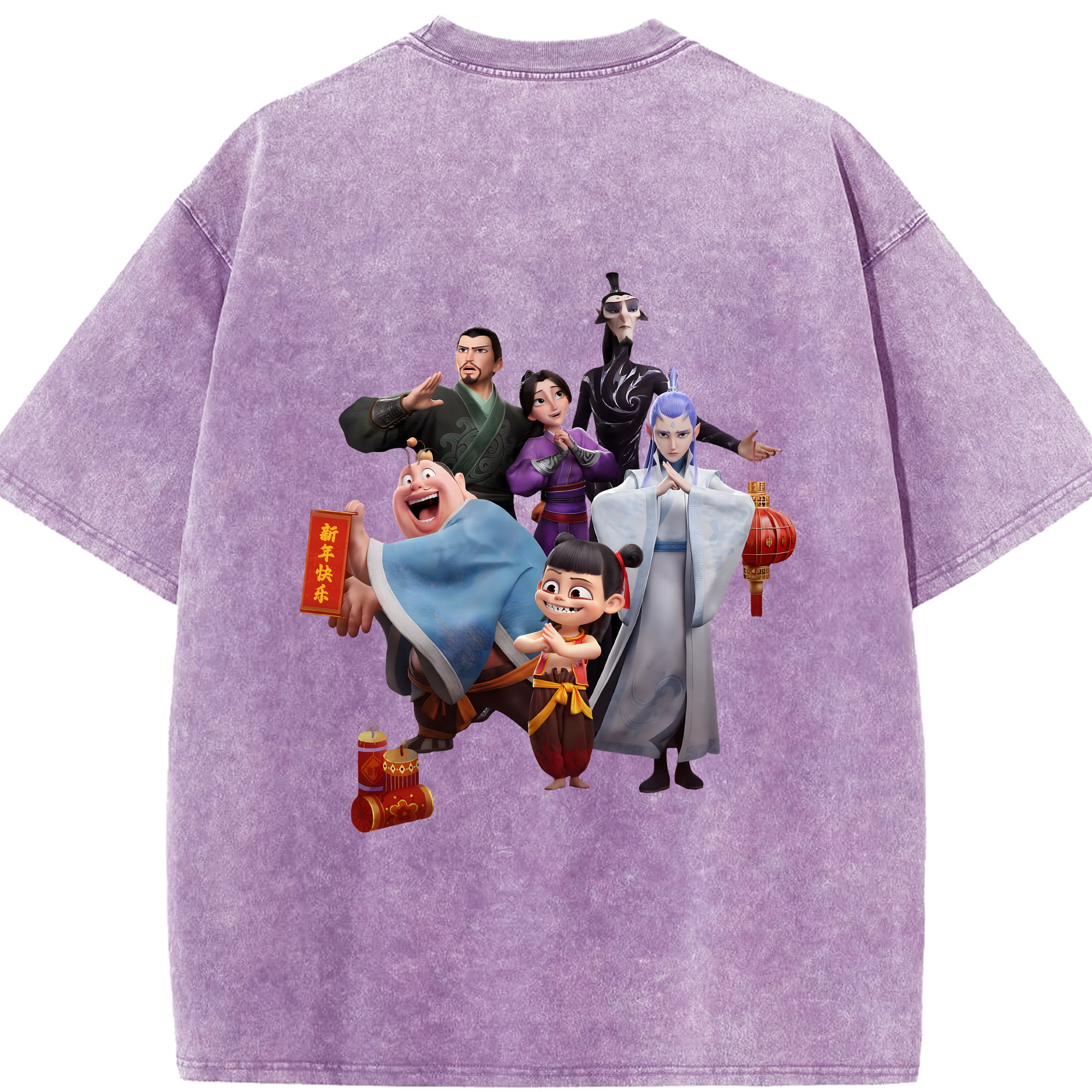 （画像用） Ne Zha 2 ナタ 魔童の大暴れ 綿100% ヴィンテージ風 半袖Tシャツ（背面プリント）