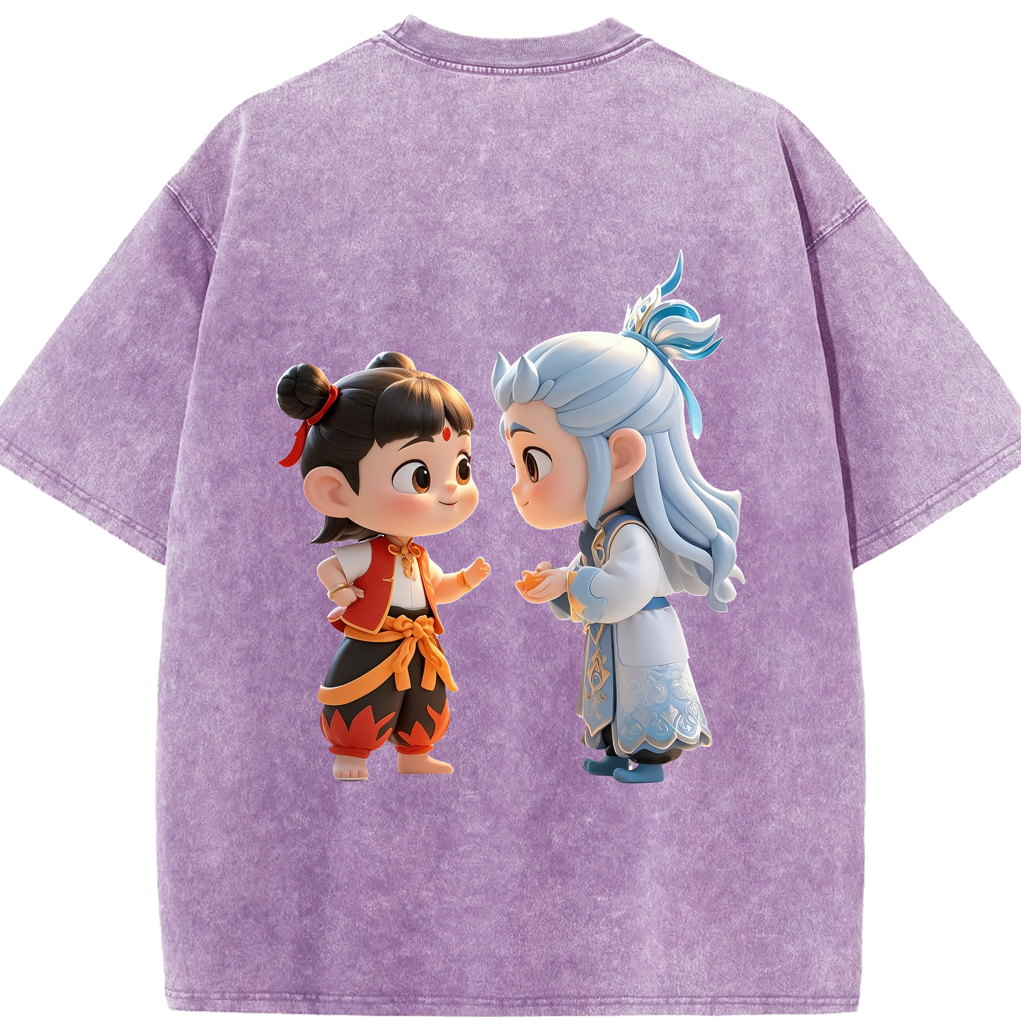 （画像用） Ne Zha 2 ナタ 魔童の大暴れ 綿100% ヴィンテージ風 半袖Tシャツ（背面プリント）