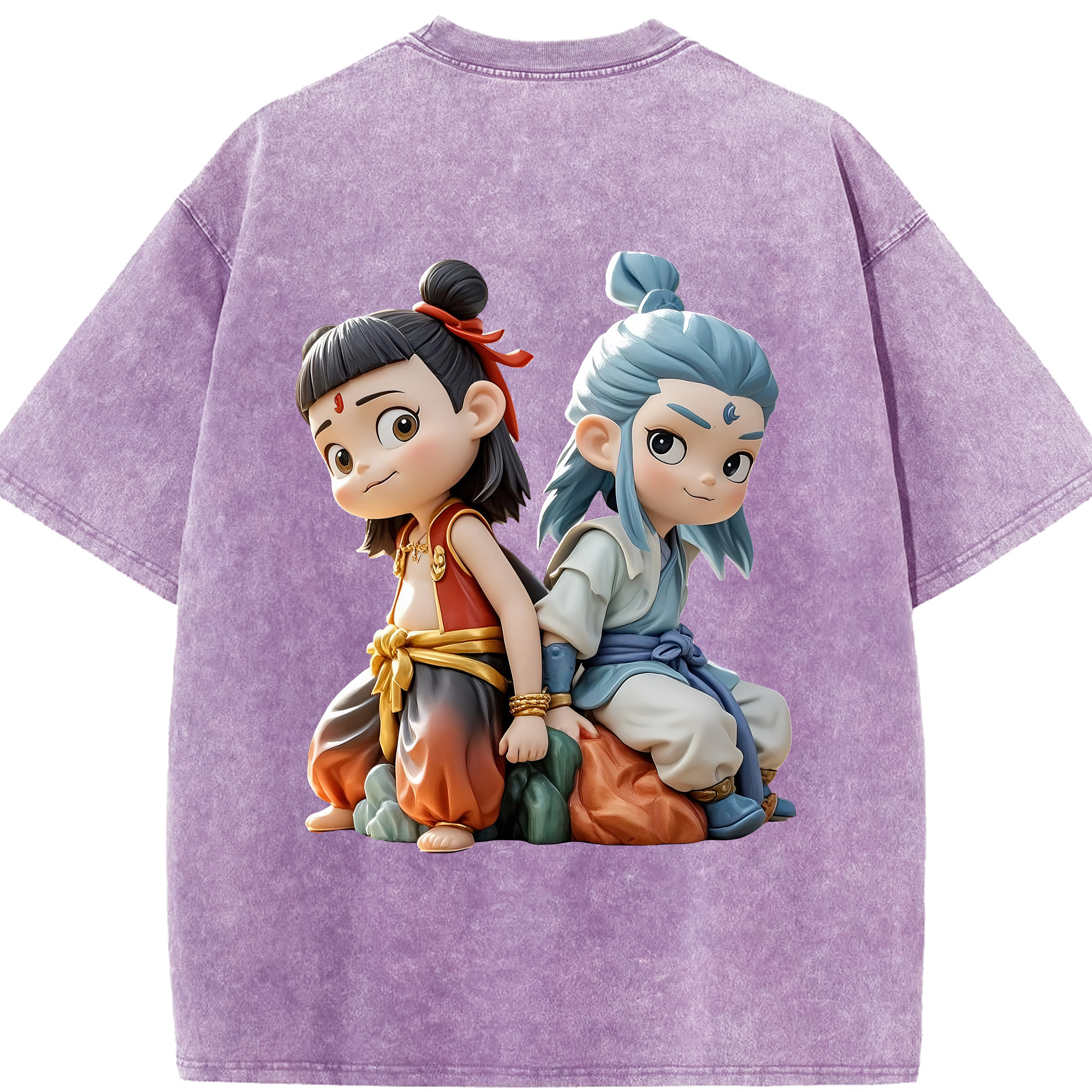 （画像用） Ne Zha 2 ナタ 魔童の大暴れ 綿100% ヴィンテージ風 半袖Tシャツ（背面プリント）