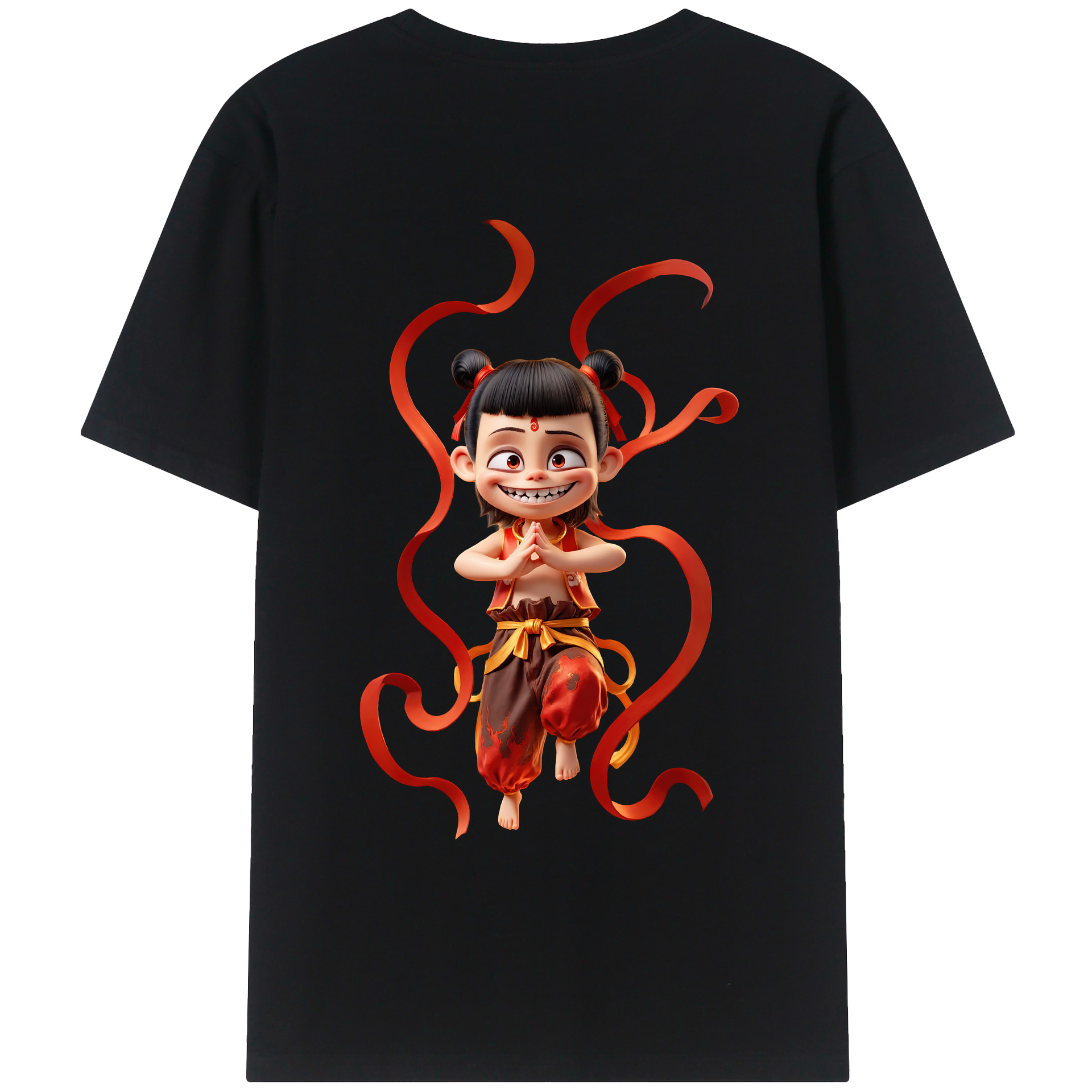 （画像用） Ne Zha 2 ナタ 魔童の大暴れ 綿100％ メンズ半袖Tシャツ（バックプリント） 通気性