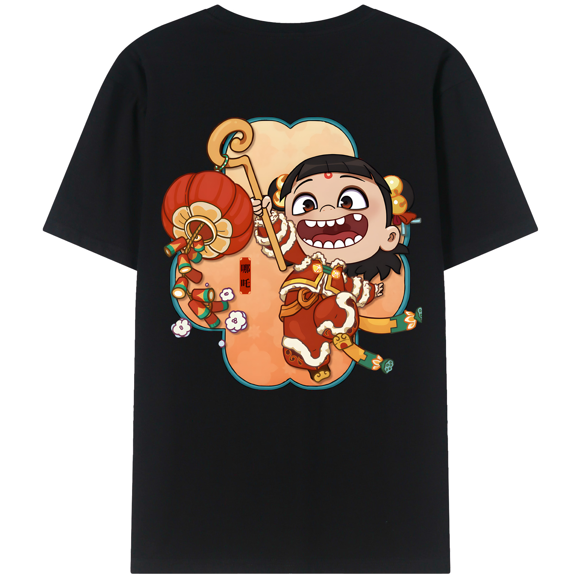 （画像用） Ne Zha 2 ナタ 魔童の大暴れ 綿100％ メンズ半袖Tシャツ（バックプリント） 通気性