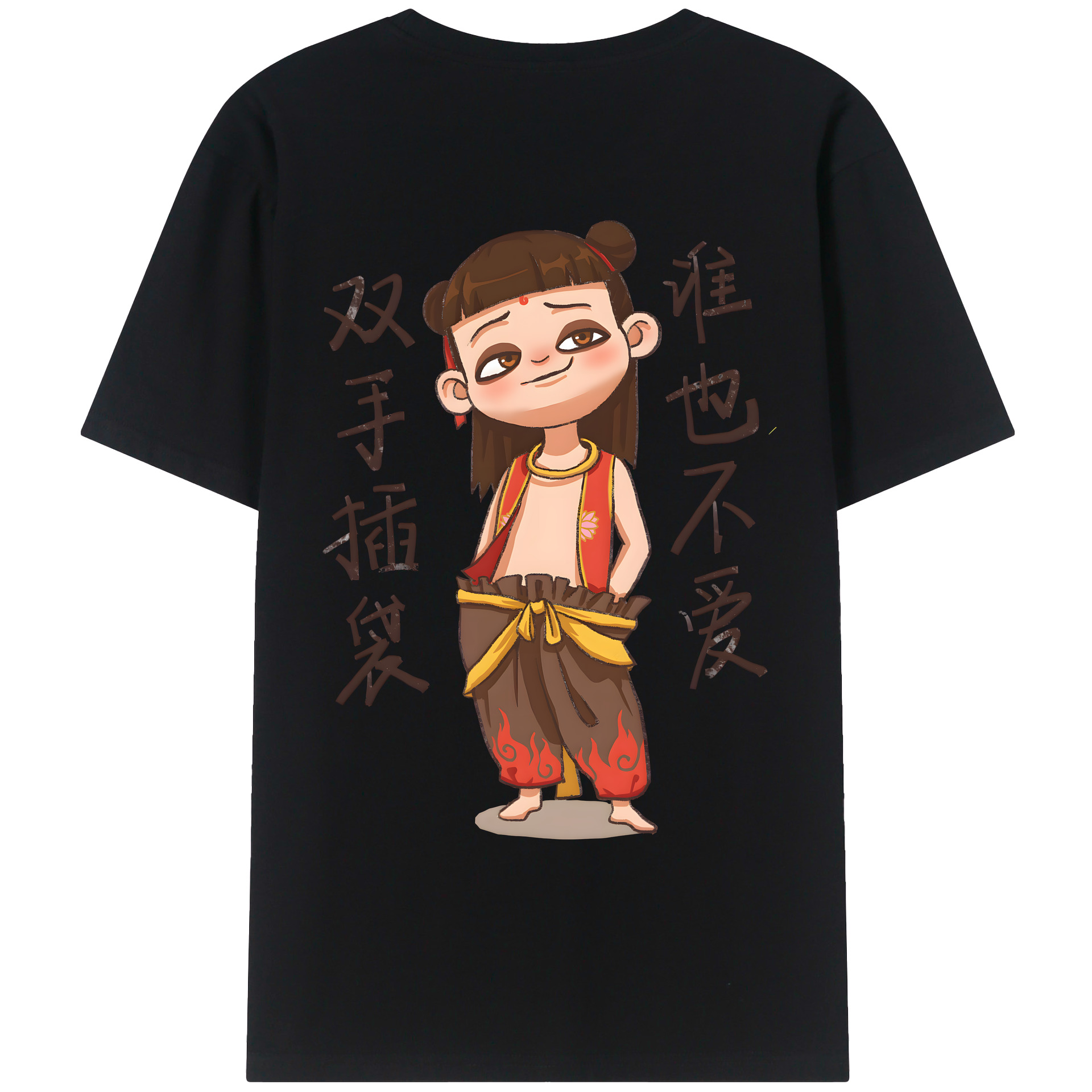 （画像用） Ne Zha 2 ナタ 魔童の大暴れ 綿100％ メンズ半袖Tシャツ（バックプリント） 通気性