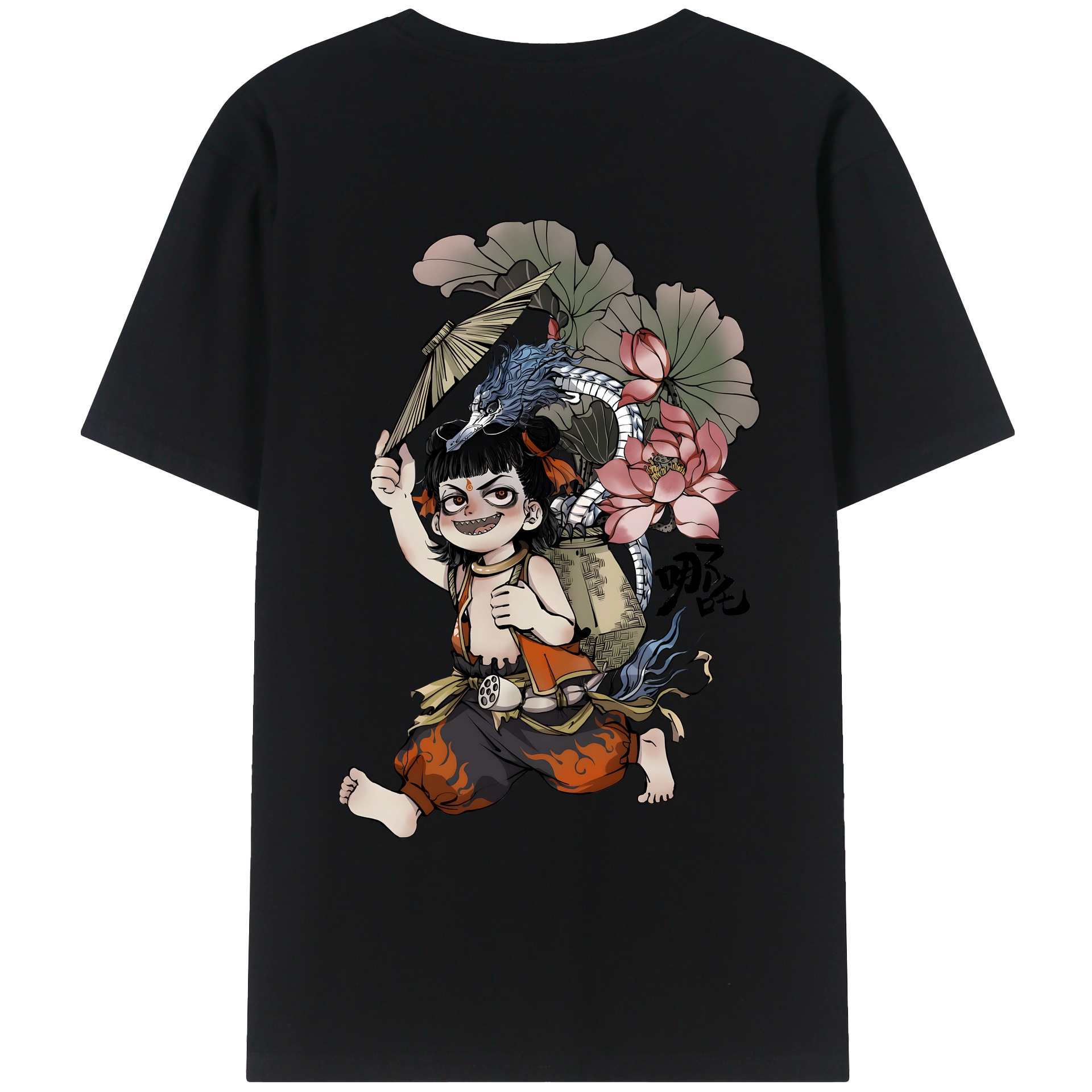 （画像用） Ne Zha 2 ナタ 魔童の大暴れ 綿100％ メンズ半袖Tシャツ（バックプリント） 通気性