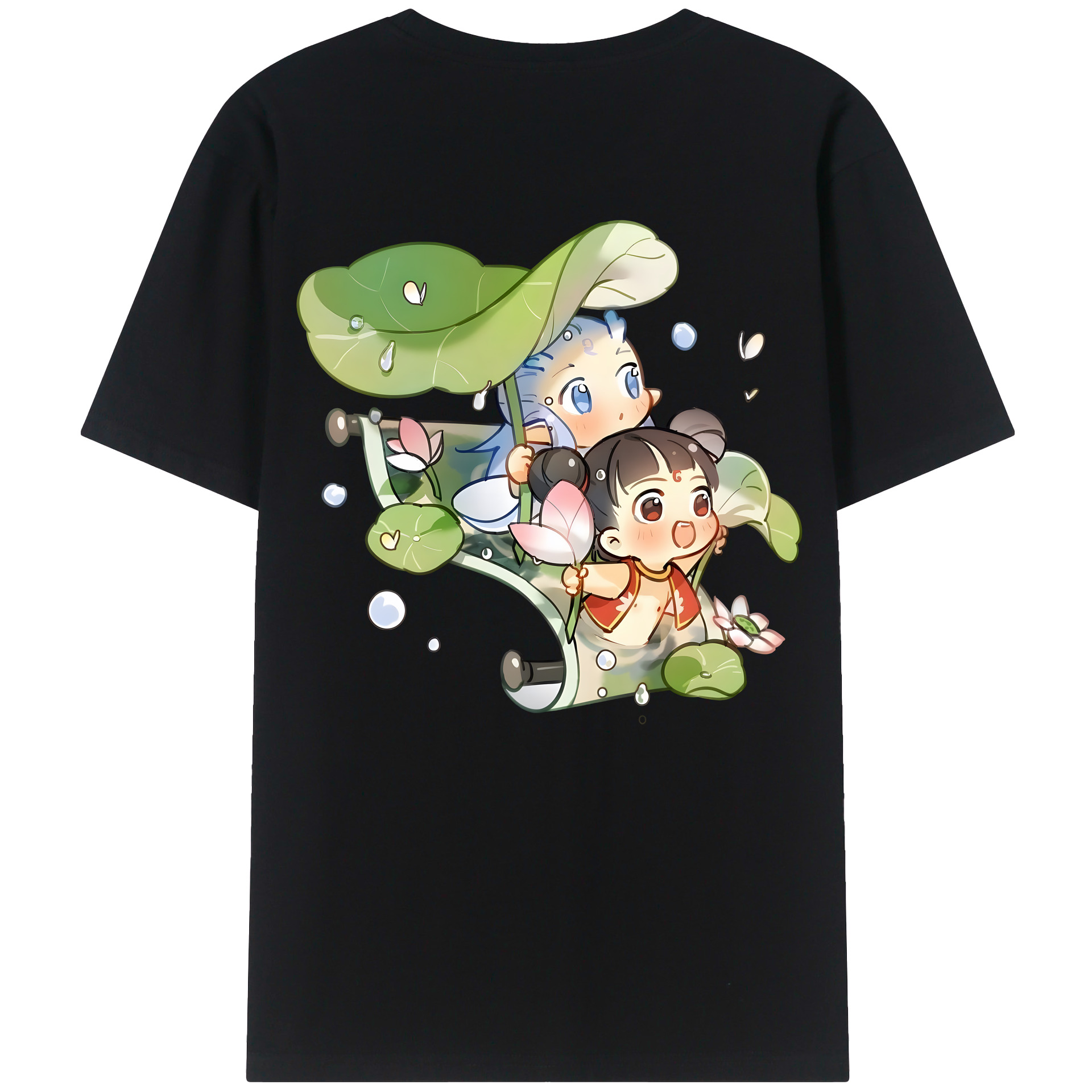 （画像用） Ne Zha 2 ナタ 魔童の大暴れ 綿100％ メンズ半袖Tシャツ（バックプリント） 通気性