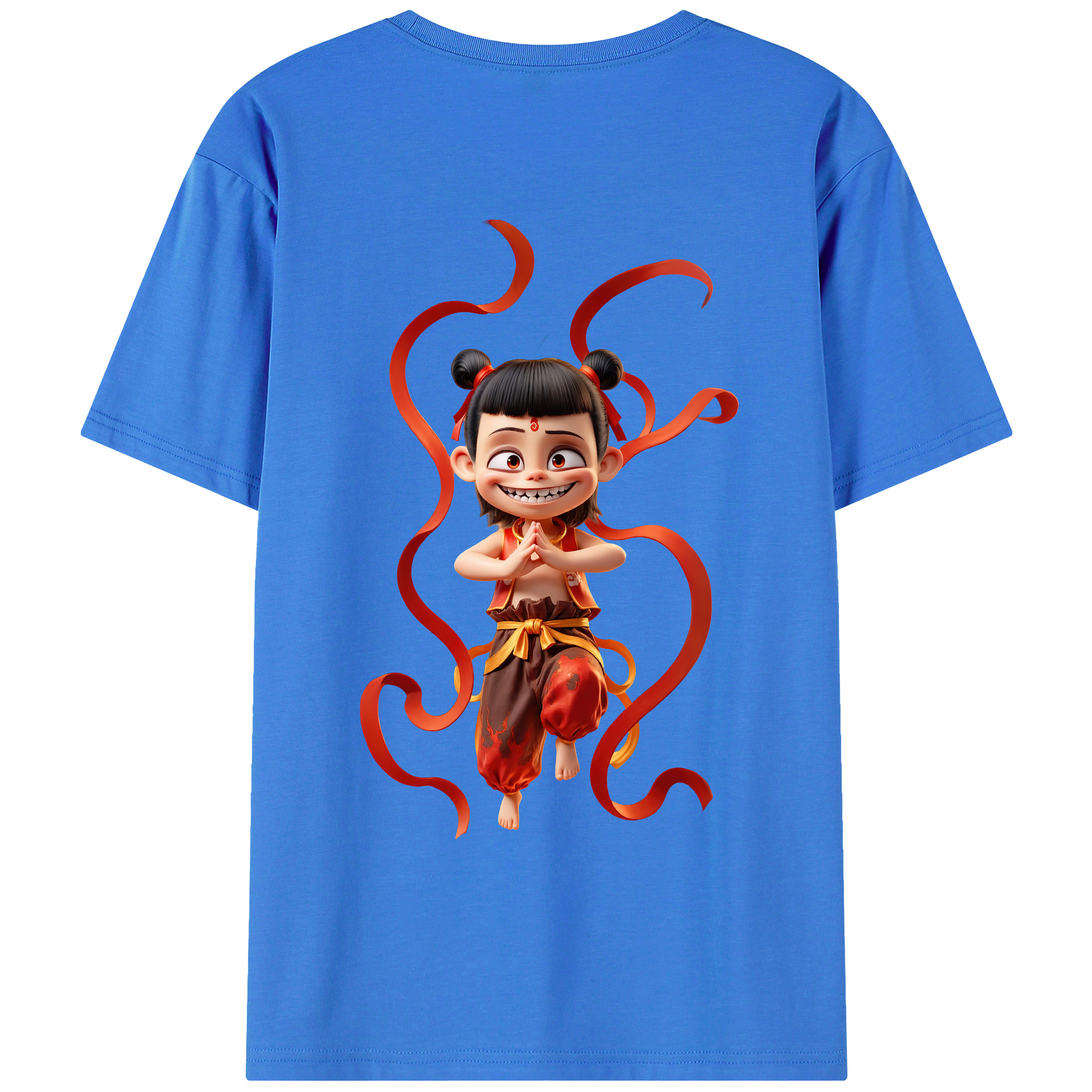 （画像用） Ne Zha 2 ナタ 魔童の大暴れ 綿100％ メンズ半袖Tシャツ（バックプリント） 通気性
