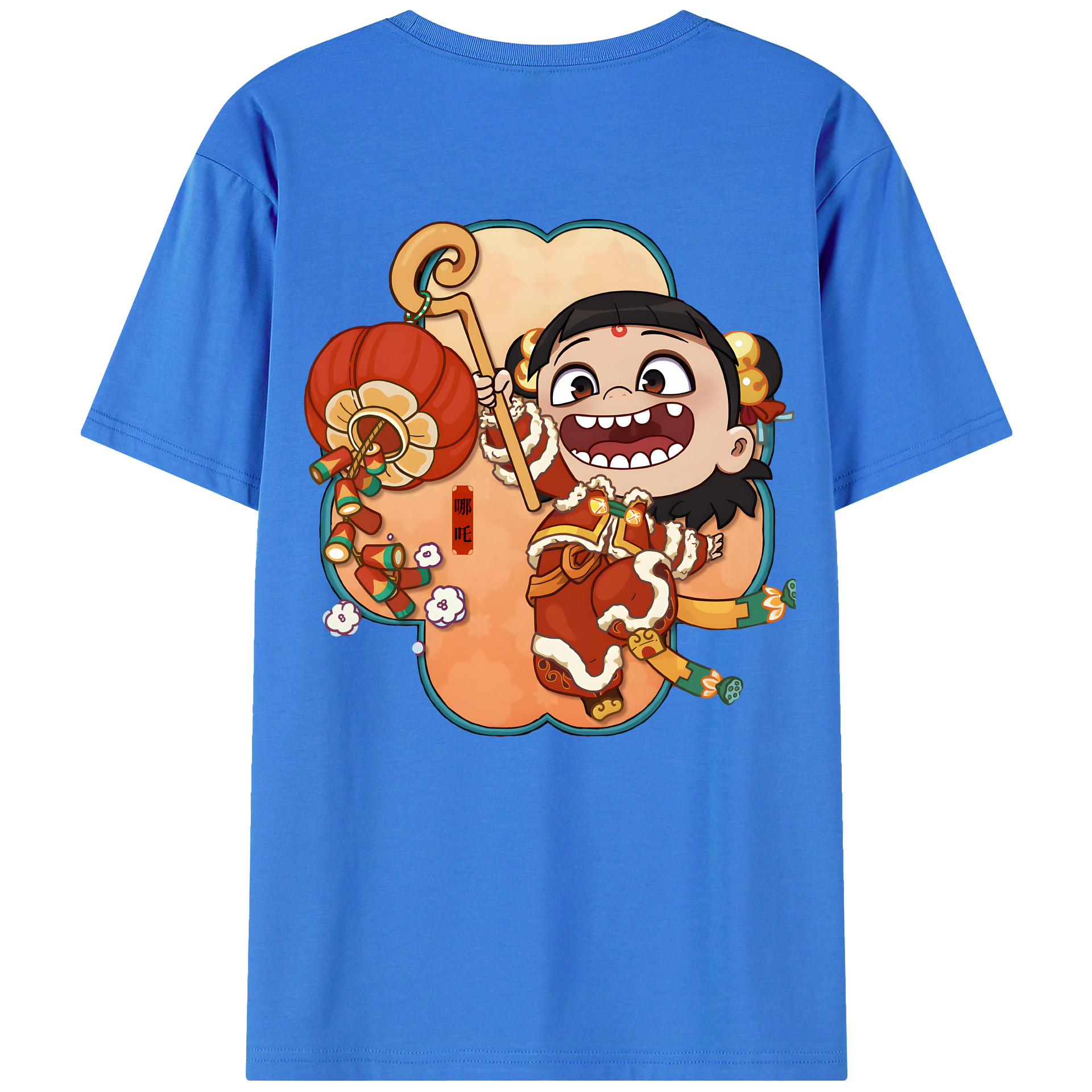 （画像用） Ne Zha 2 ナタ 魔童の大暴れ 綿100％ メンズ半袖Tシャツ（バックプリント） 通気性